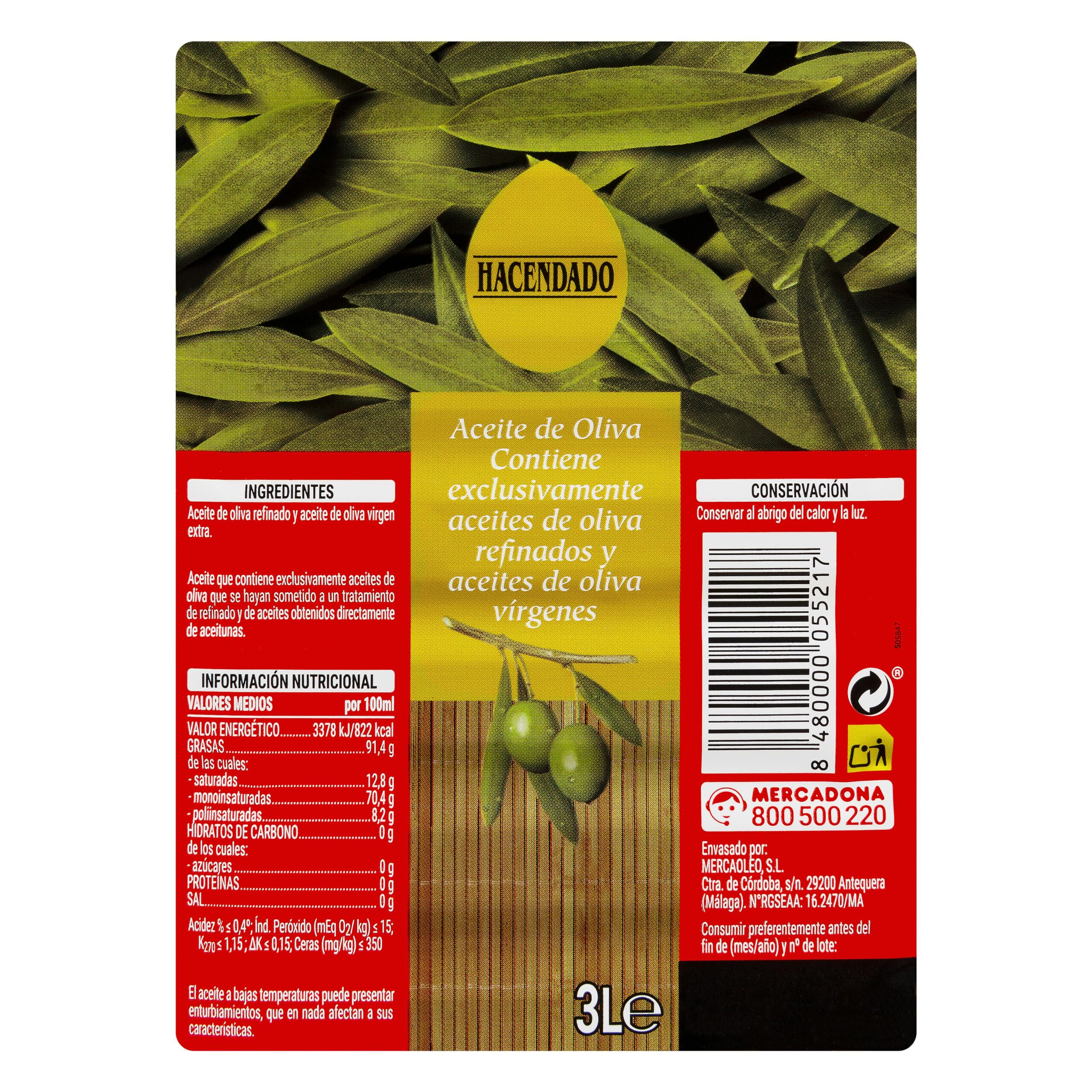 Etiqueta Aceite de oliva suave Hacendado