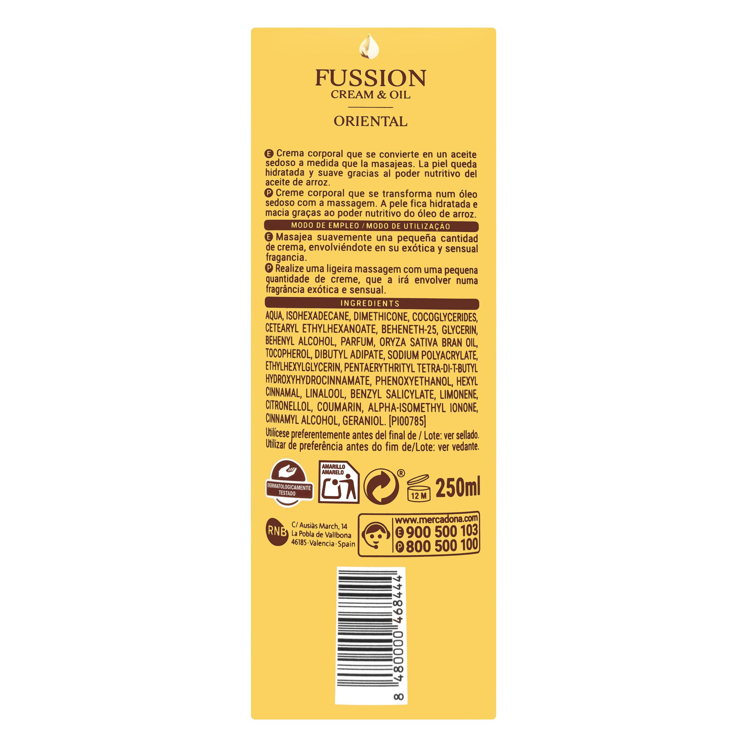 Etiqueta Aceite en crema corporal oriental Deliplus