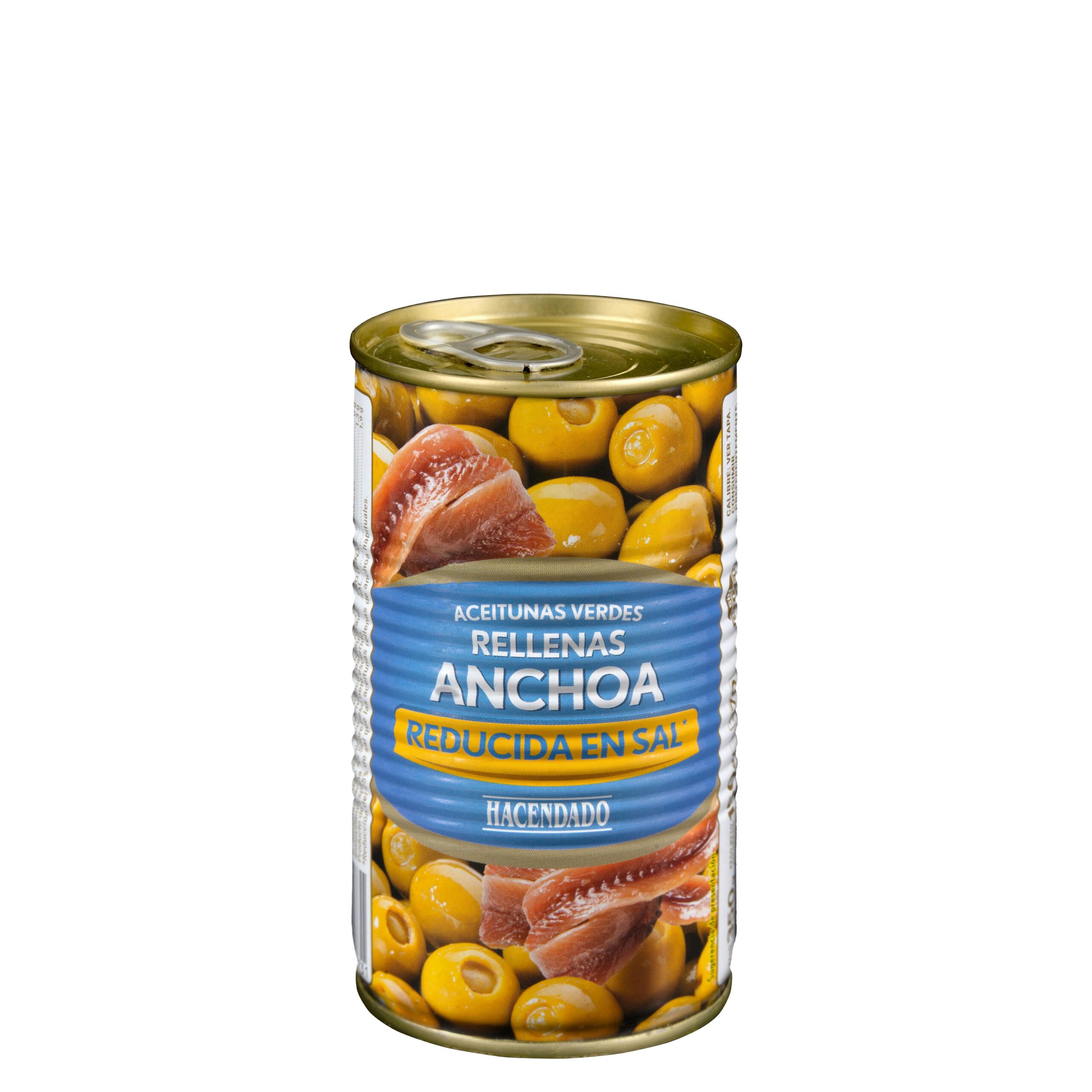 Aceitunas rellenas de anchoa Hacendado reducido en sal Aceitunas rellenas de anchoa Hacendado reducido en sal