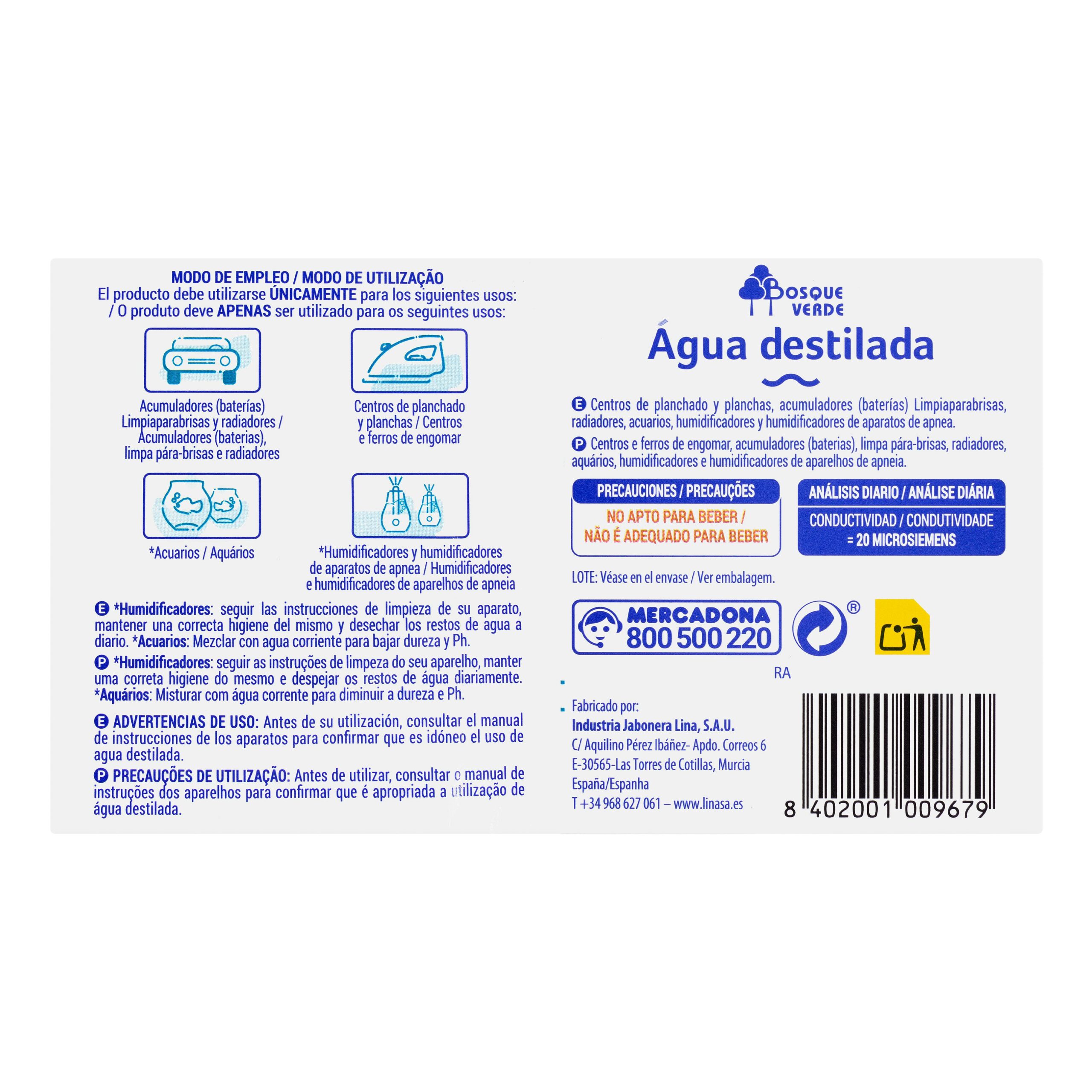 Etiqueta Agua destilada Bosque Verde