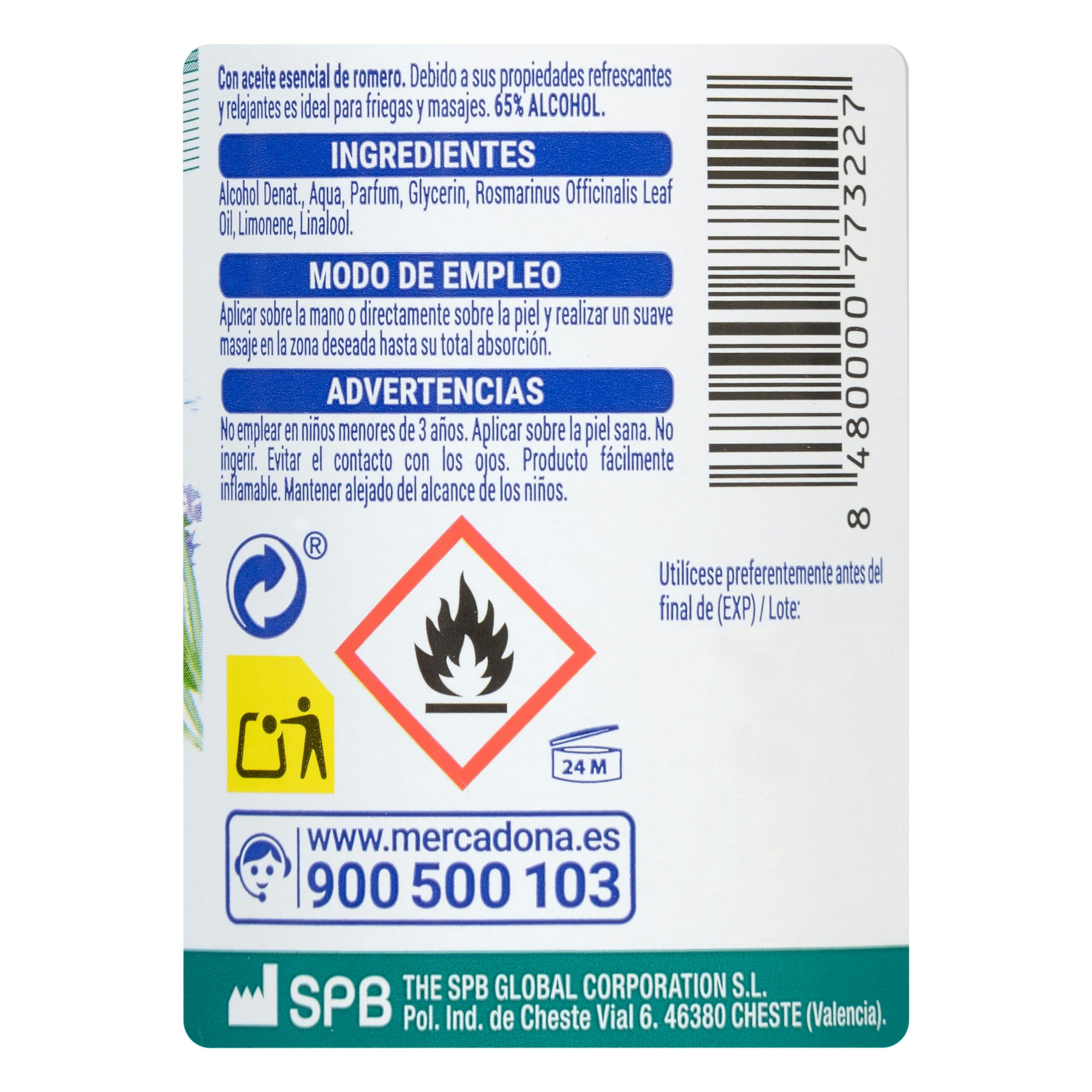 Etiqueta Alcohol de romero Deliplus