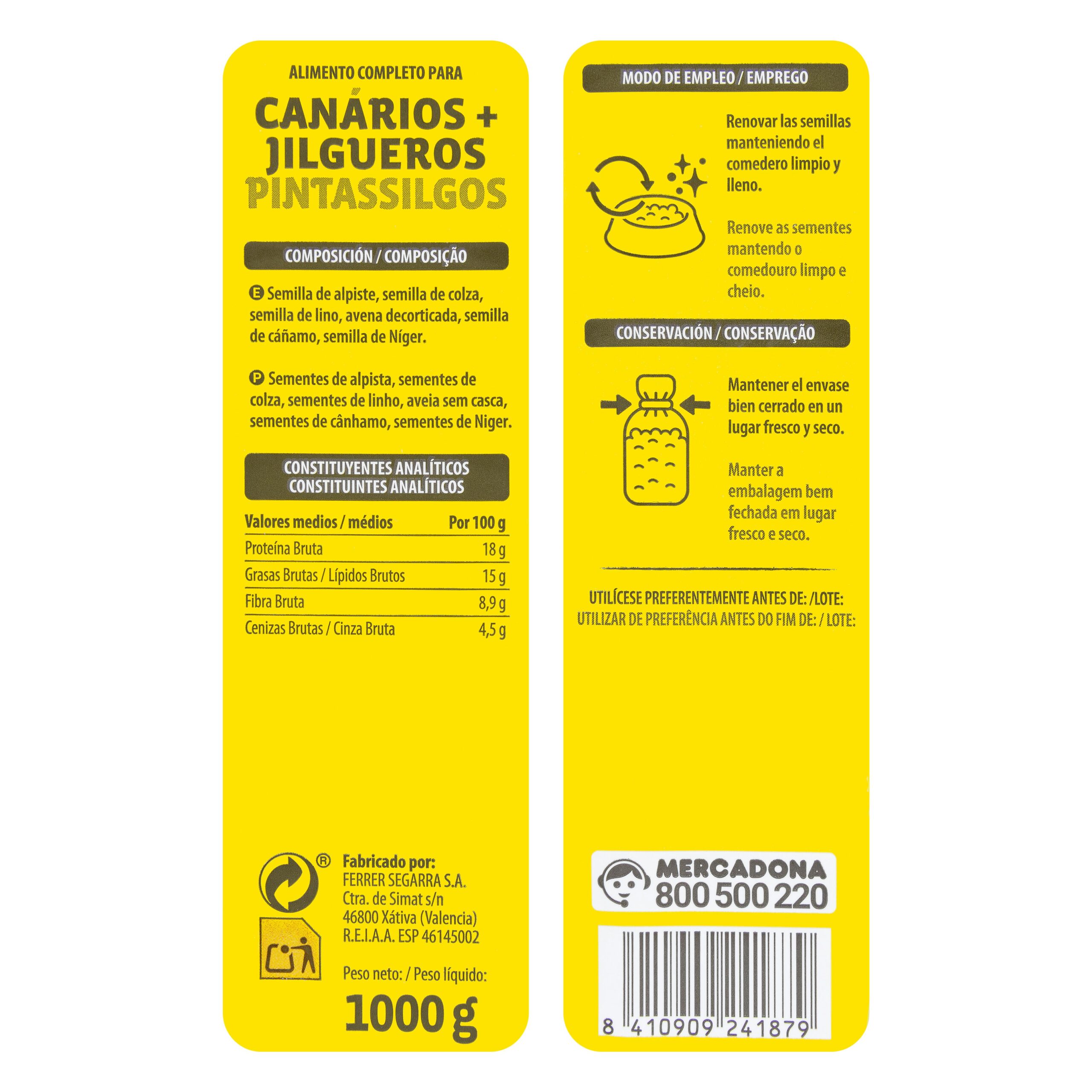Etiqueta Alimento completo para canarios y jilgueros Granzoo