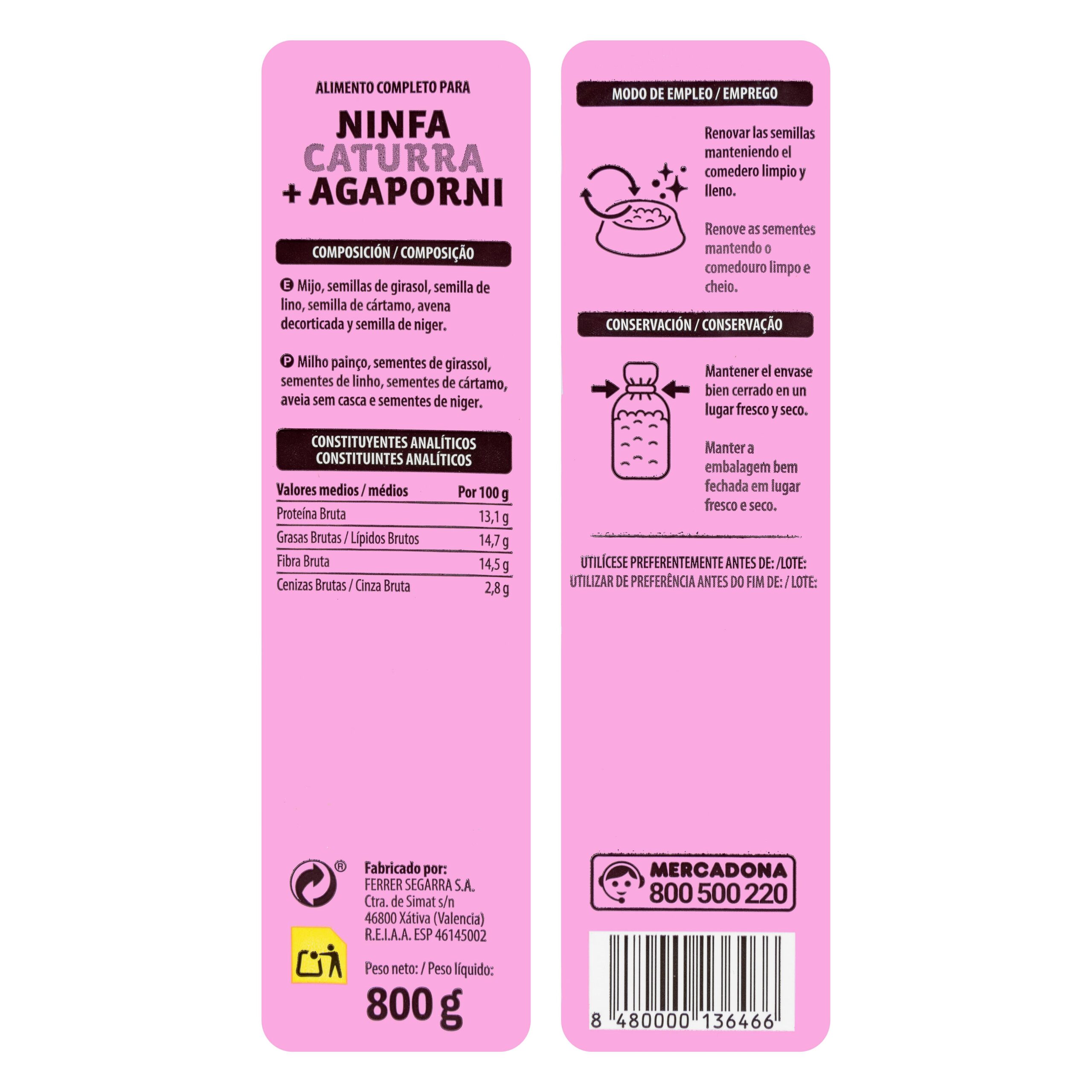 Etiqueta Alimento completo para ninfa y agaporni Granzoo