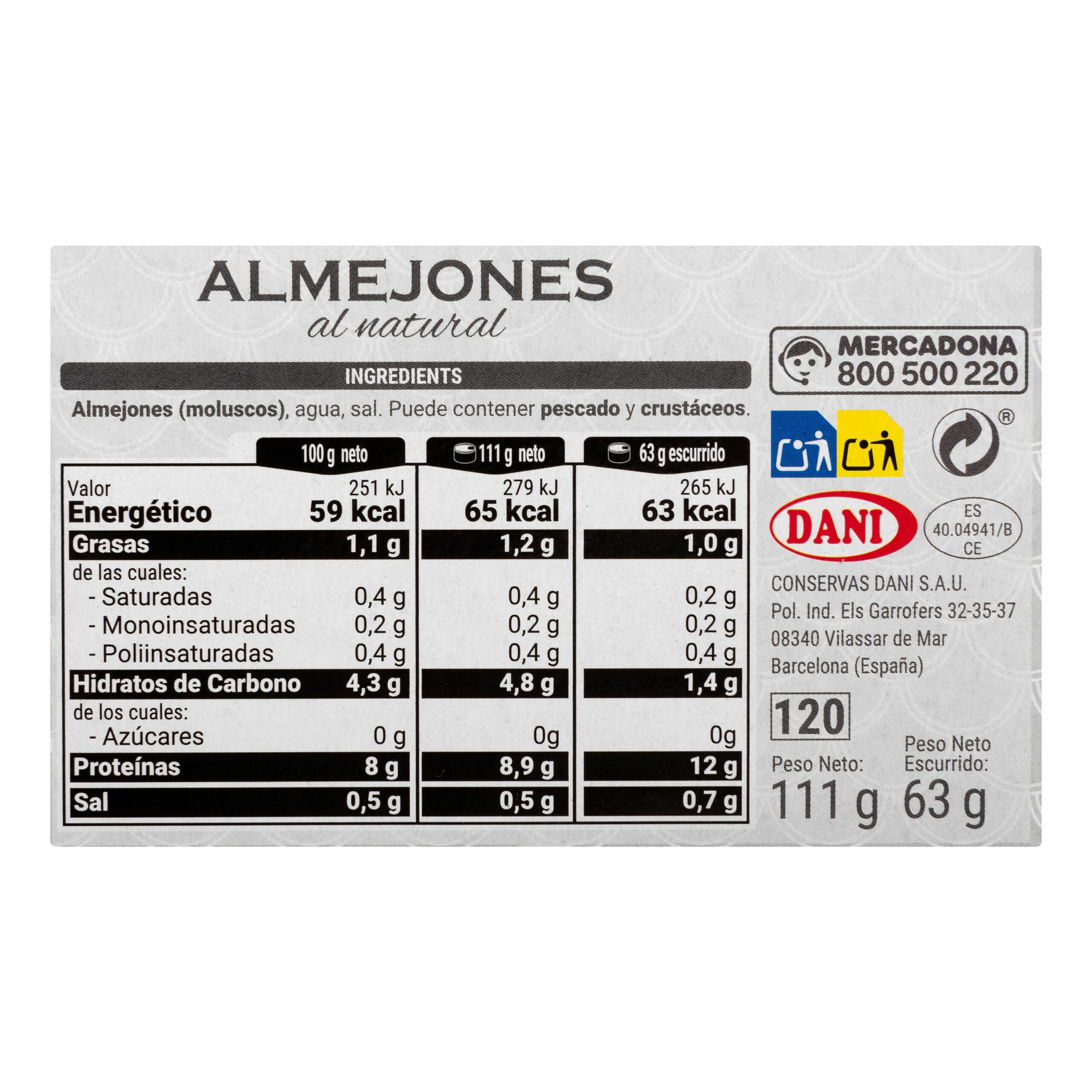 Etiqueta Almejones al natural Hacendado