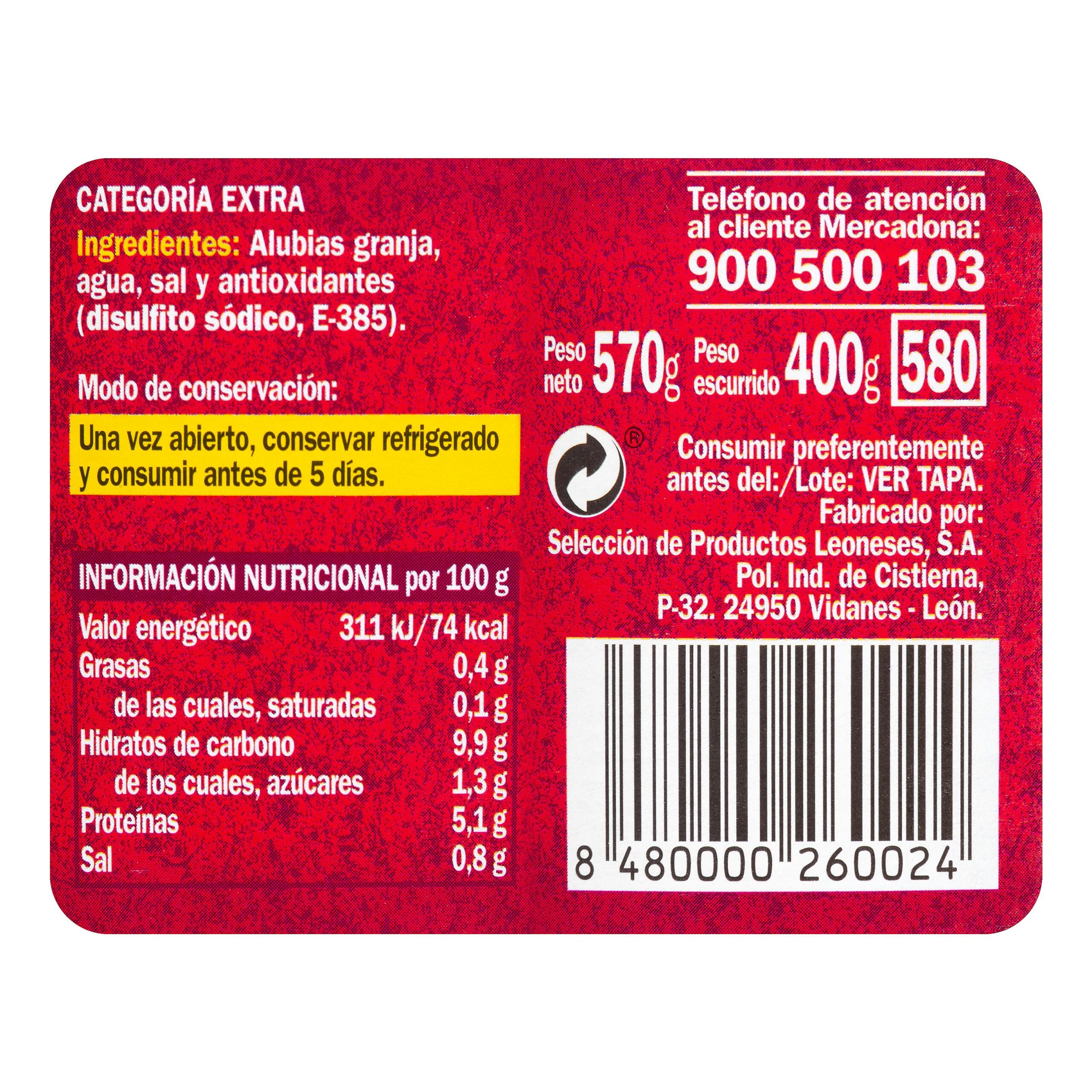Etiqueta Alubia cocida granja Hacendado