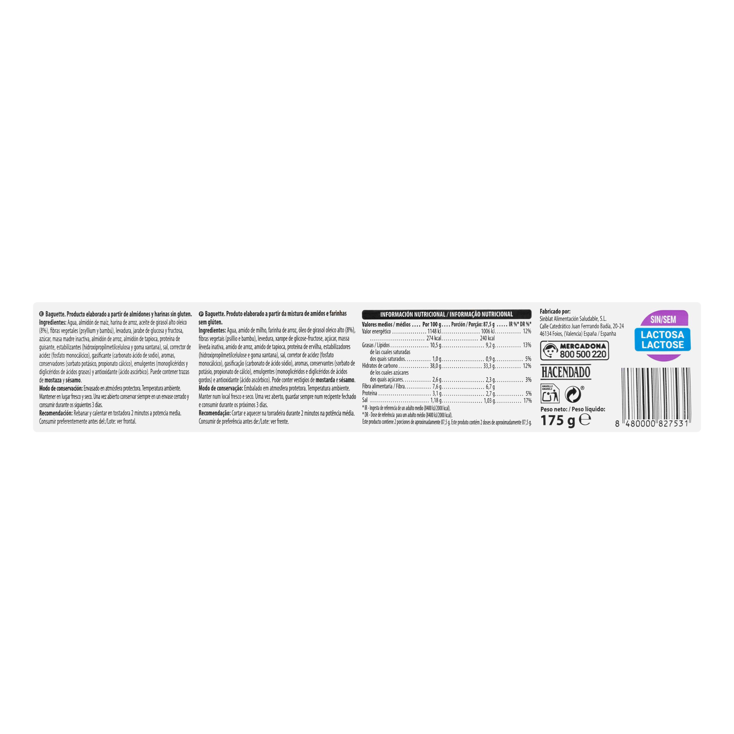 Etiqueta Baguette sin gluten