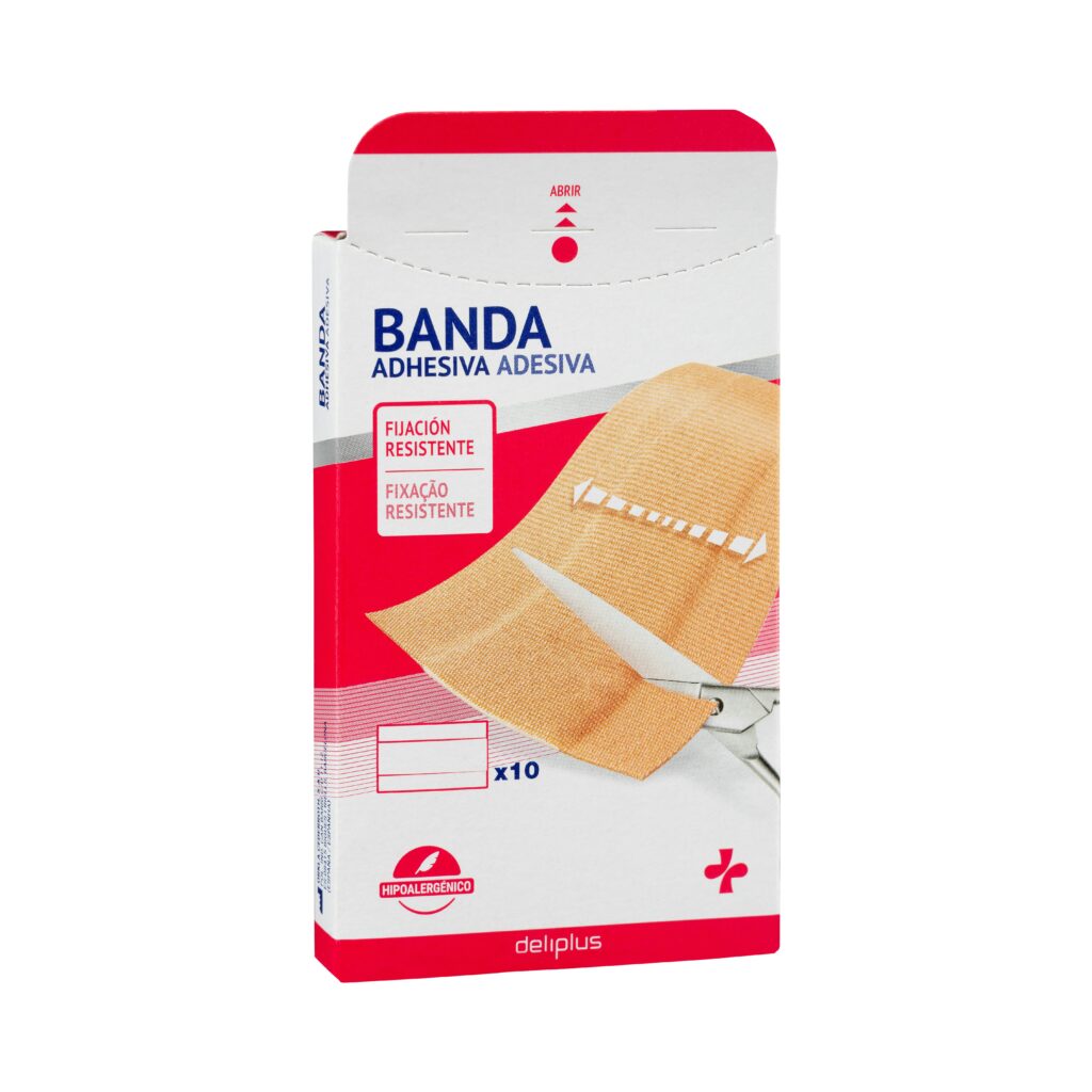 Bandas adhesivas fijación fuerte color beige Deliplus para cortar