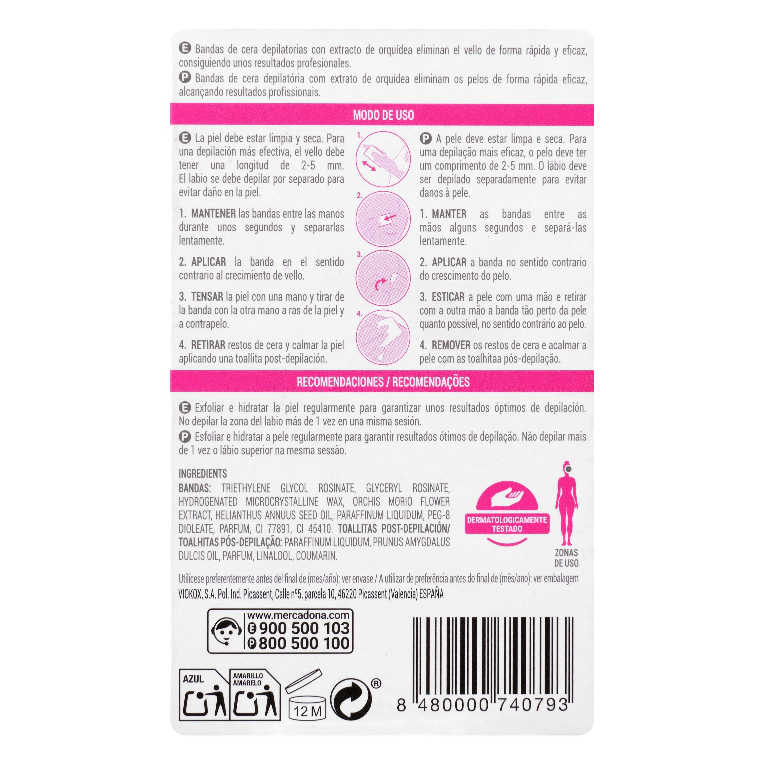 Etiqueta Bandas de cera facial Deliplus piel sensible
