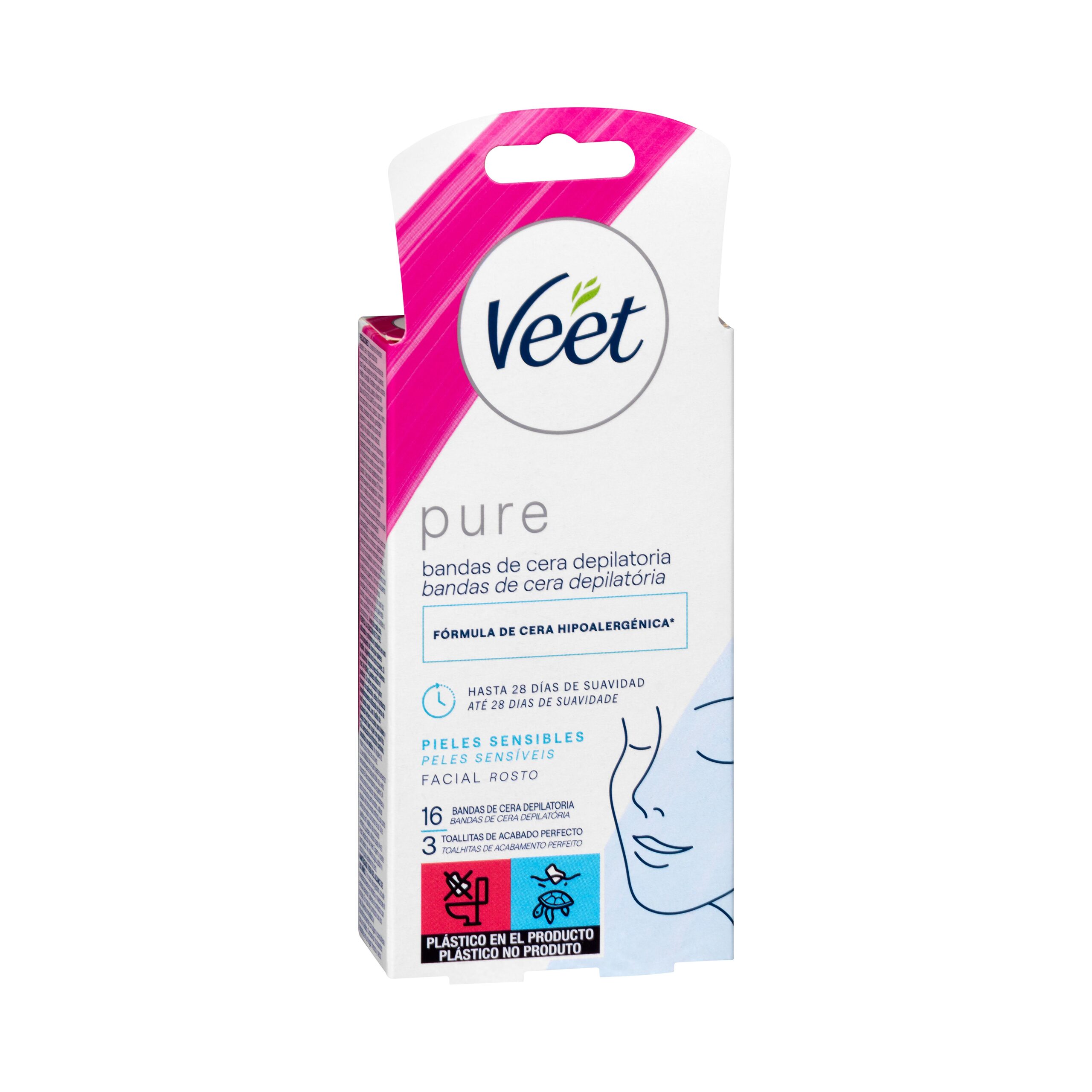 Bandas de cera facial Sens Veet piel sensible contiene 3 toallitas Bandas de cera facial Sens Veet piel sensible contiene 3 toallitas