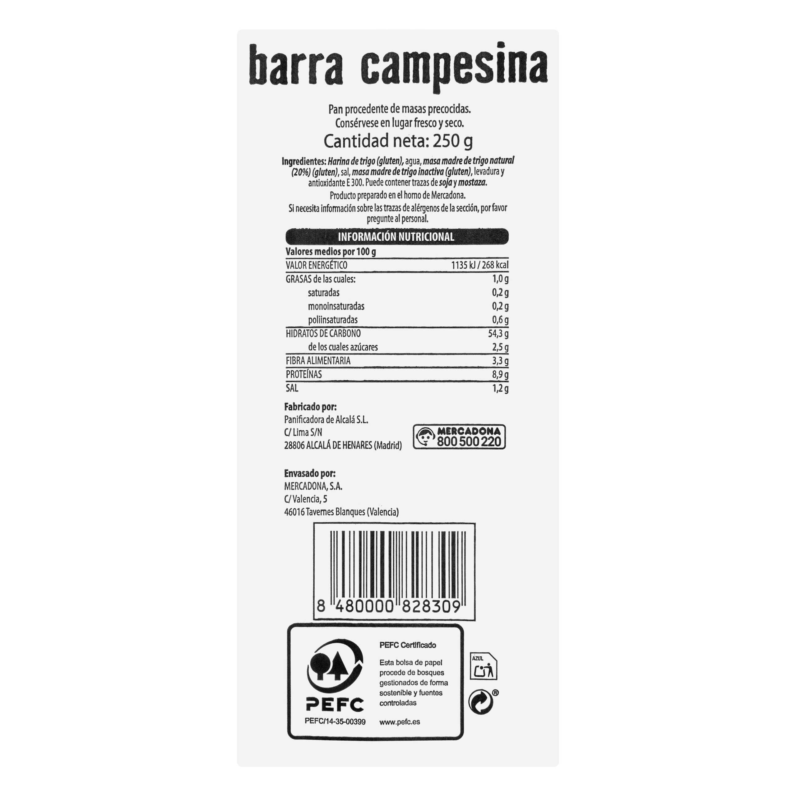 Etiqueta Barra de pan campesina masa madre rebanada