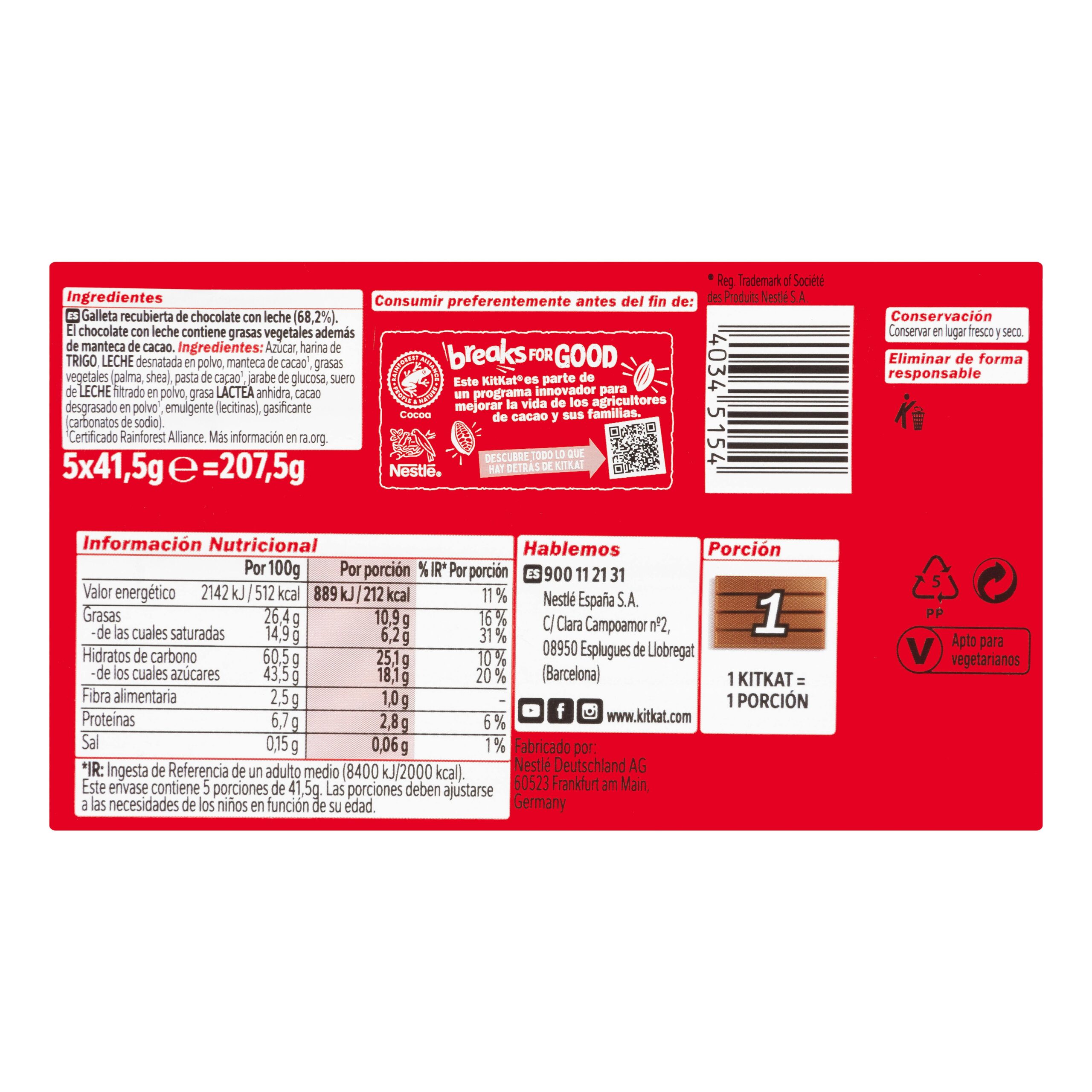 Etiqueta Barritas de barquillo Kit-Kat bañadas de chocolate con leche Nestlé
