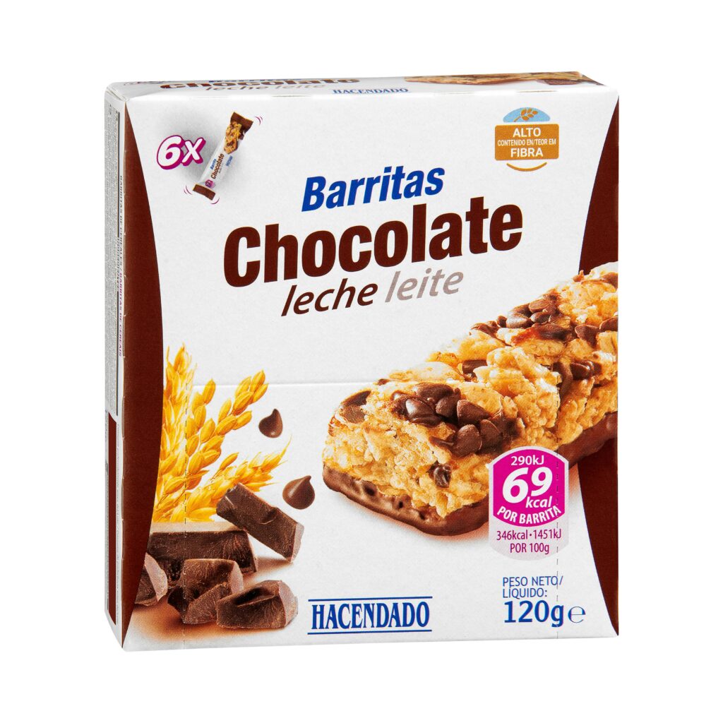 Barritas de cereales Hacendado chocolate con leche