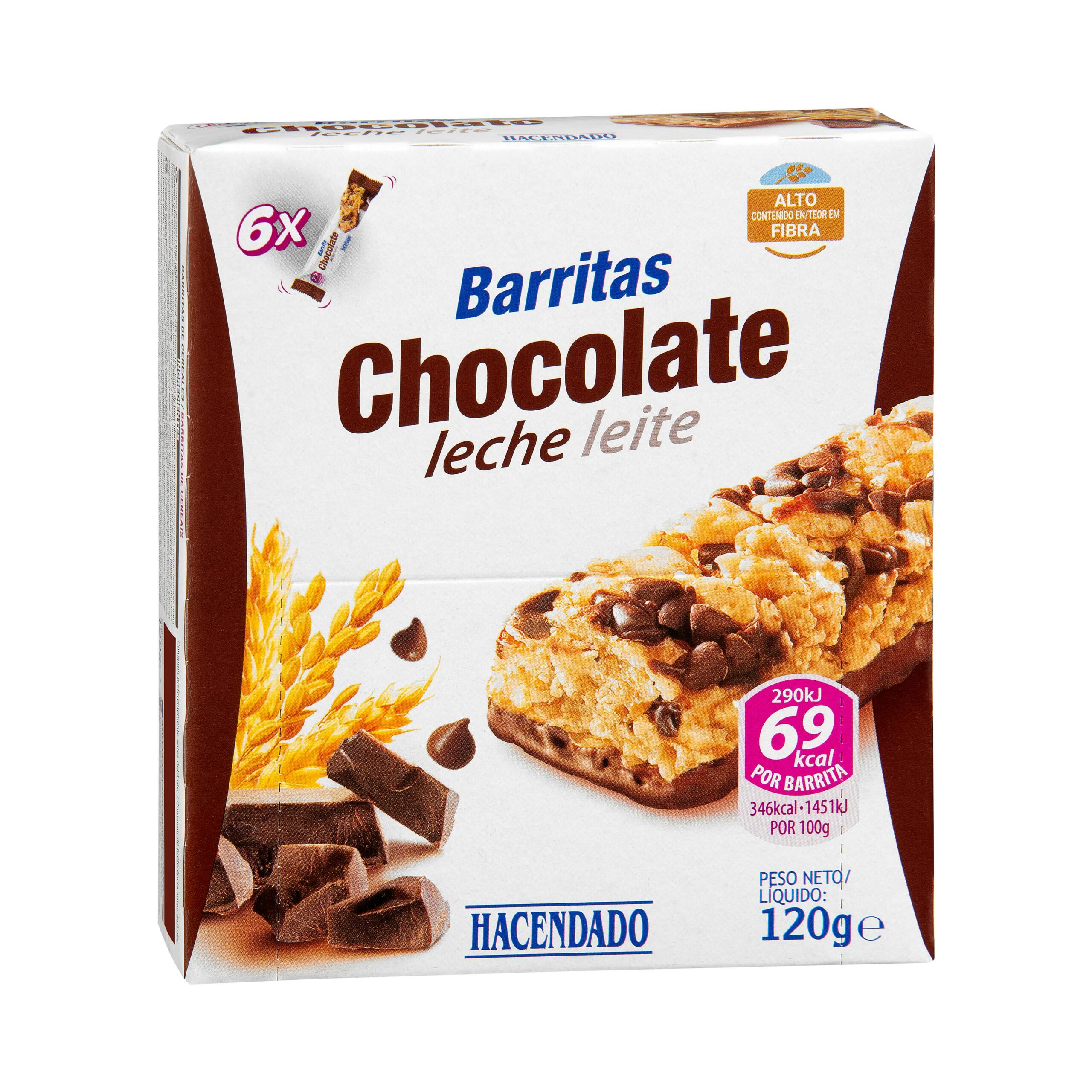 Barritas de cereales Hacendado chocolate con leche Mercadona