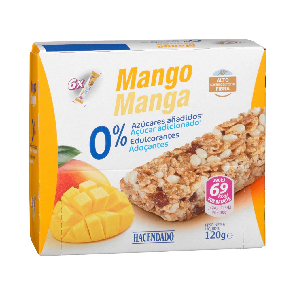 Barritas de cereales Hacendado sabor mango 0% azúcares añadidos