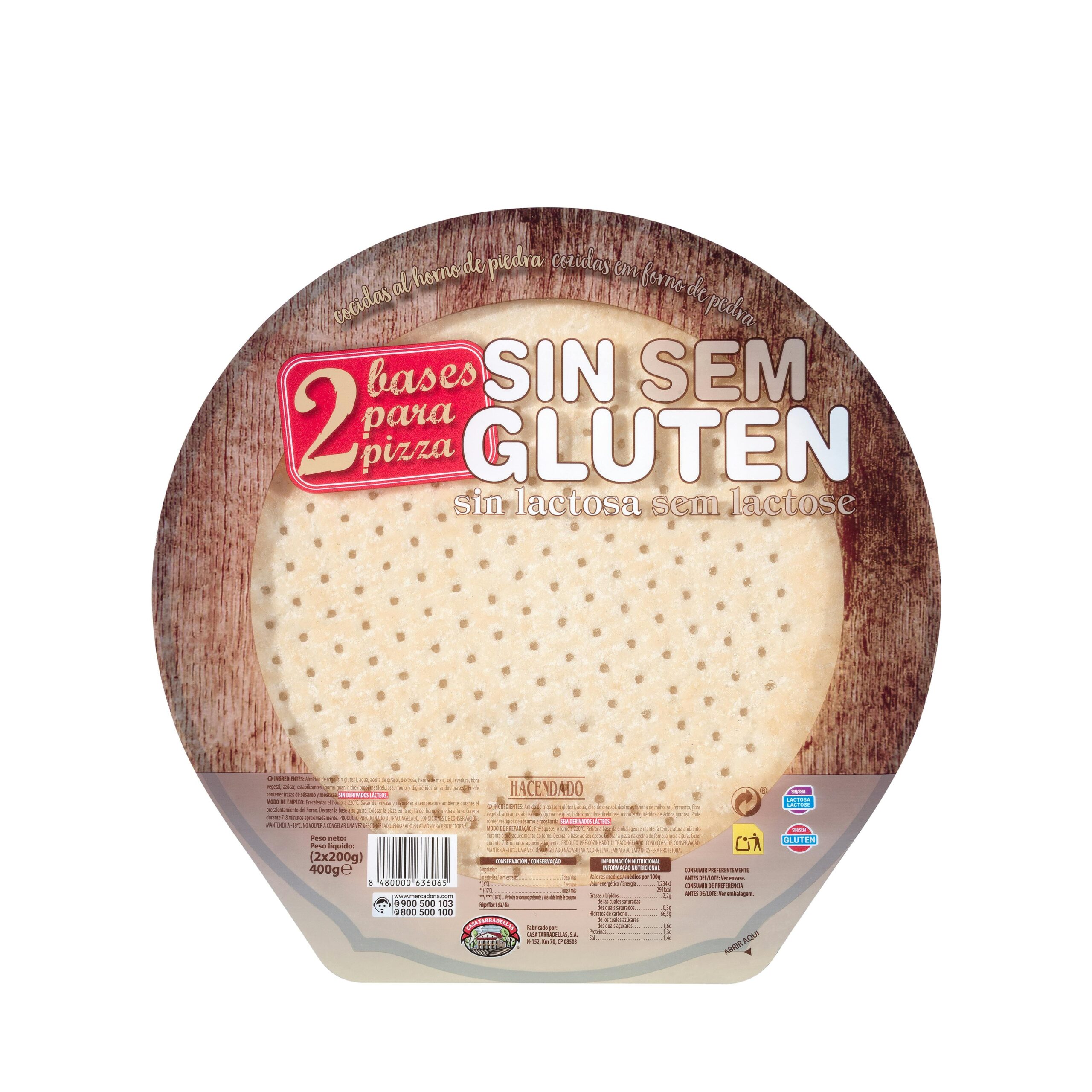 Bases de pizza sin gluten sin lactosa Hacendado ultracongeladas Bases de pizza sin gluten sin lactosa Hacendado ultracongeladas