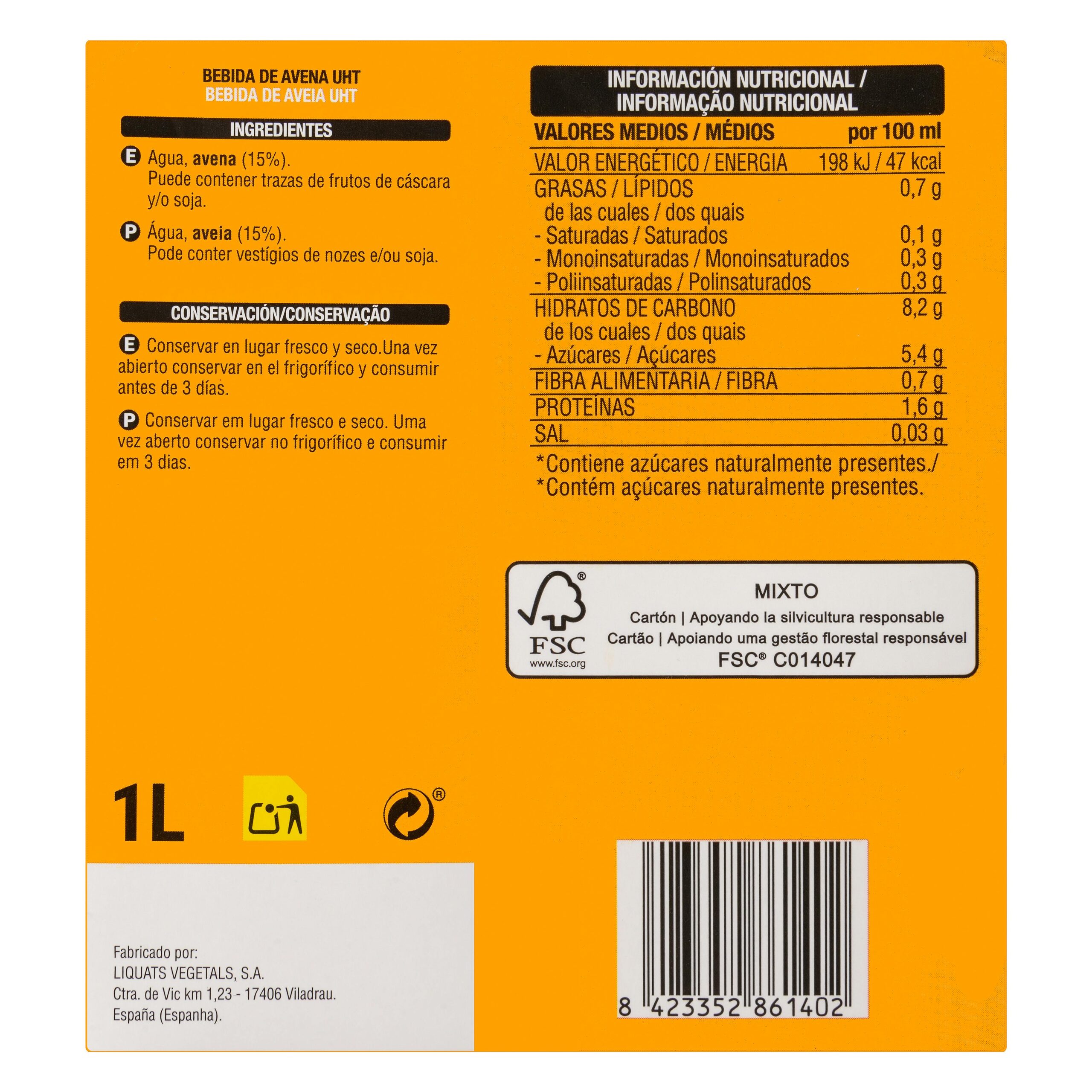 Etiqueta Bebida de avena Alitey