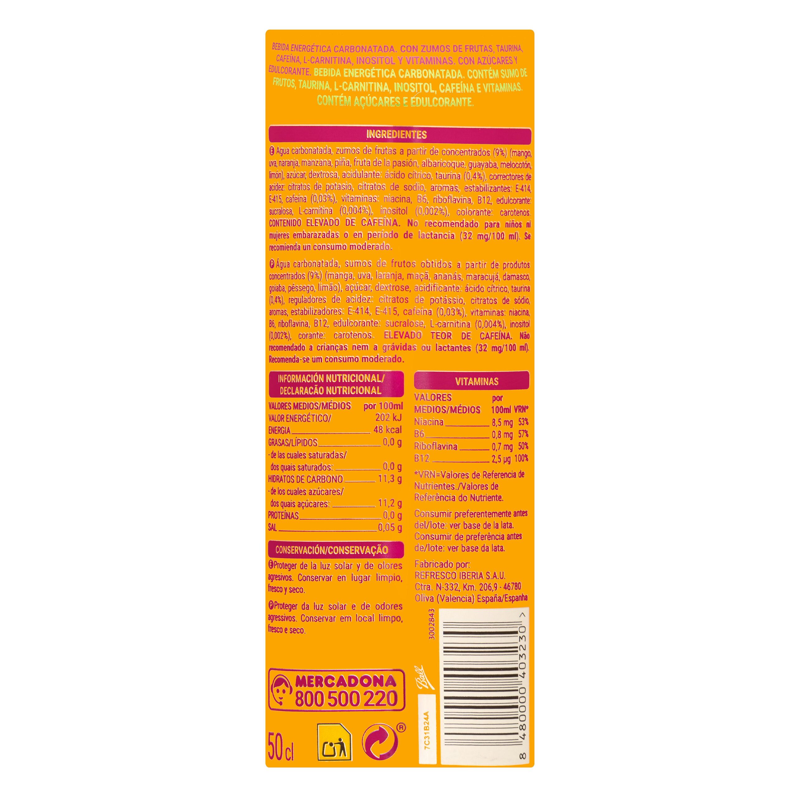 Etiqueta Bebida energética Tropic Energy drink