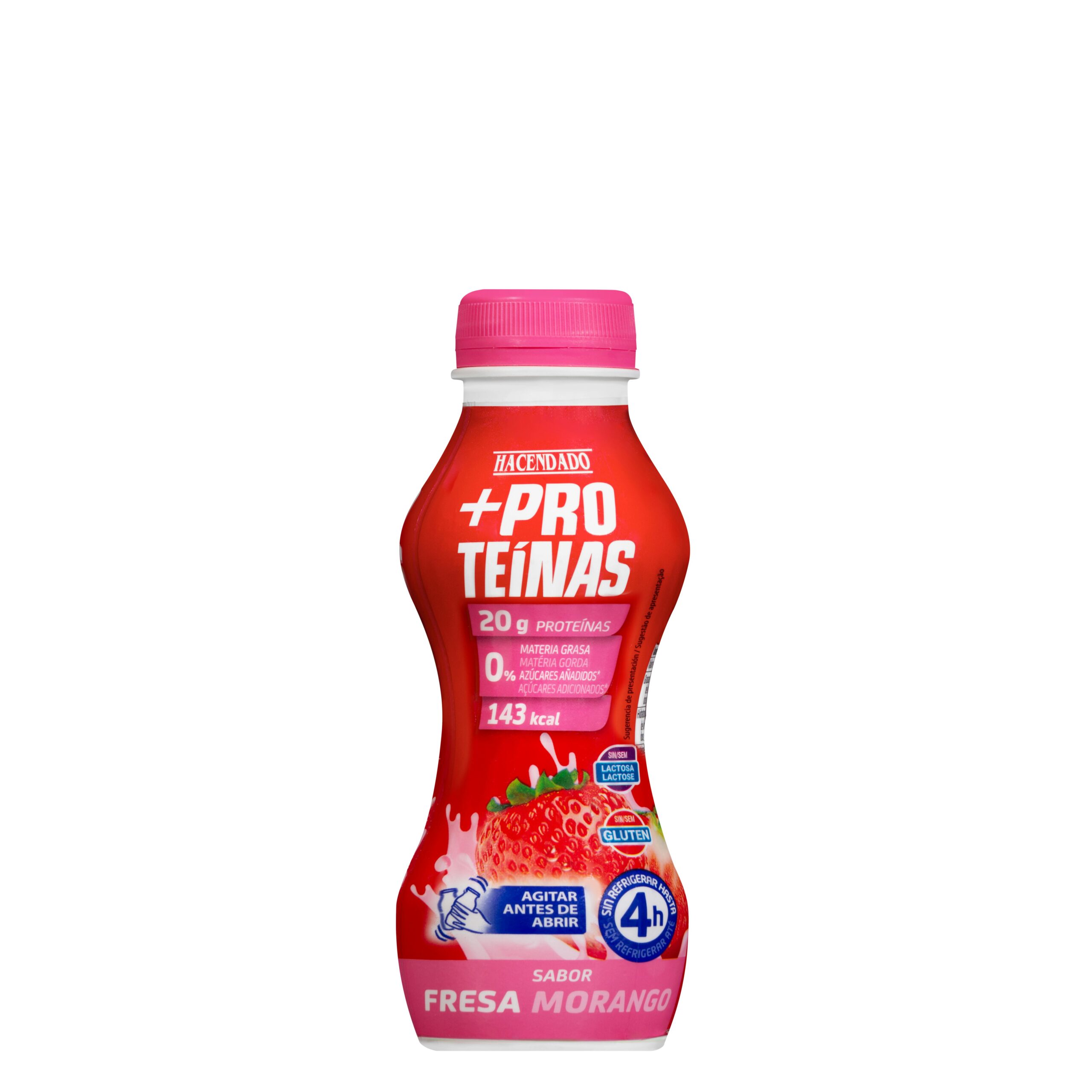Bebida láctea desnatada sabor fresa +Proteínas Hacendado 0% m.g 20 g proteínas Mercadona