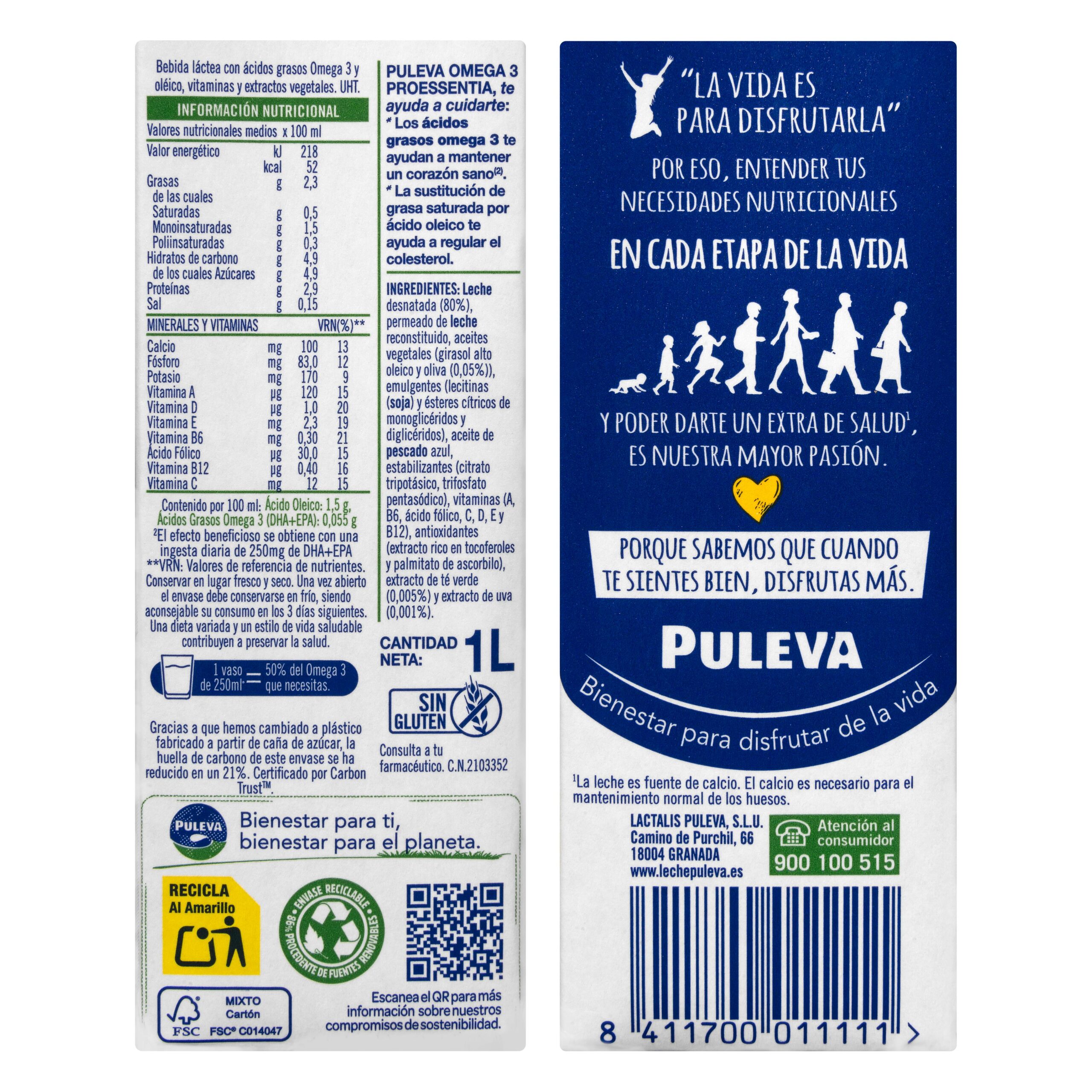Etiqueta Bebida láctea Omega 3 Puleva con leche desnatada