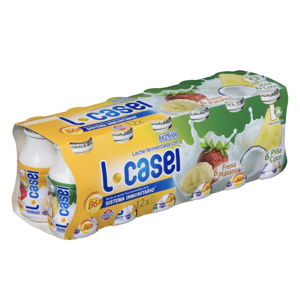Bebida láctea sabores L-casei 6 fresa/plátano y 6 piña/coco Hacendado