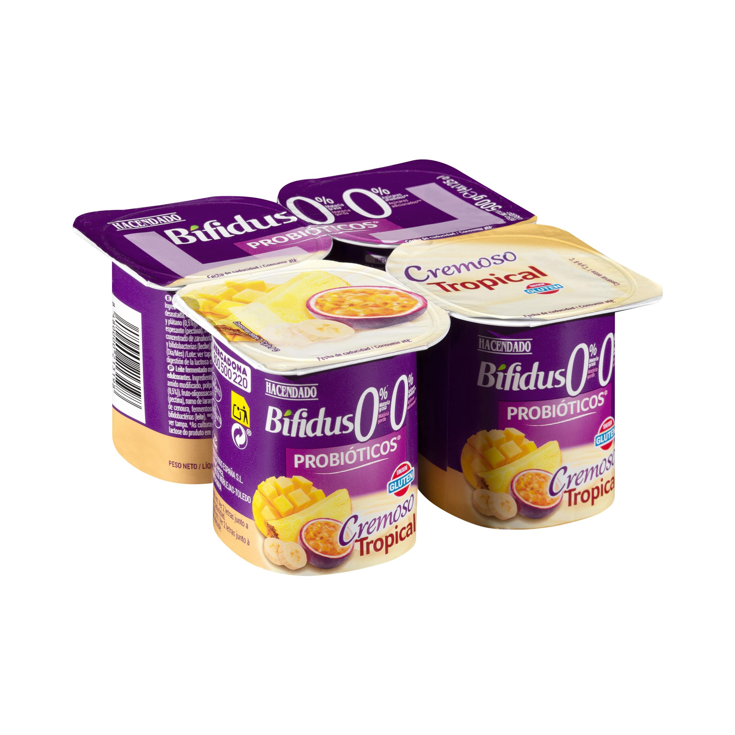 Bífidus cremoso desnatado Tropical Hacendado 0% m.g. 0% sin azúcares añadidos Mercadona