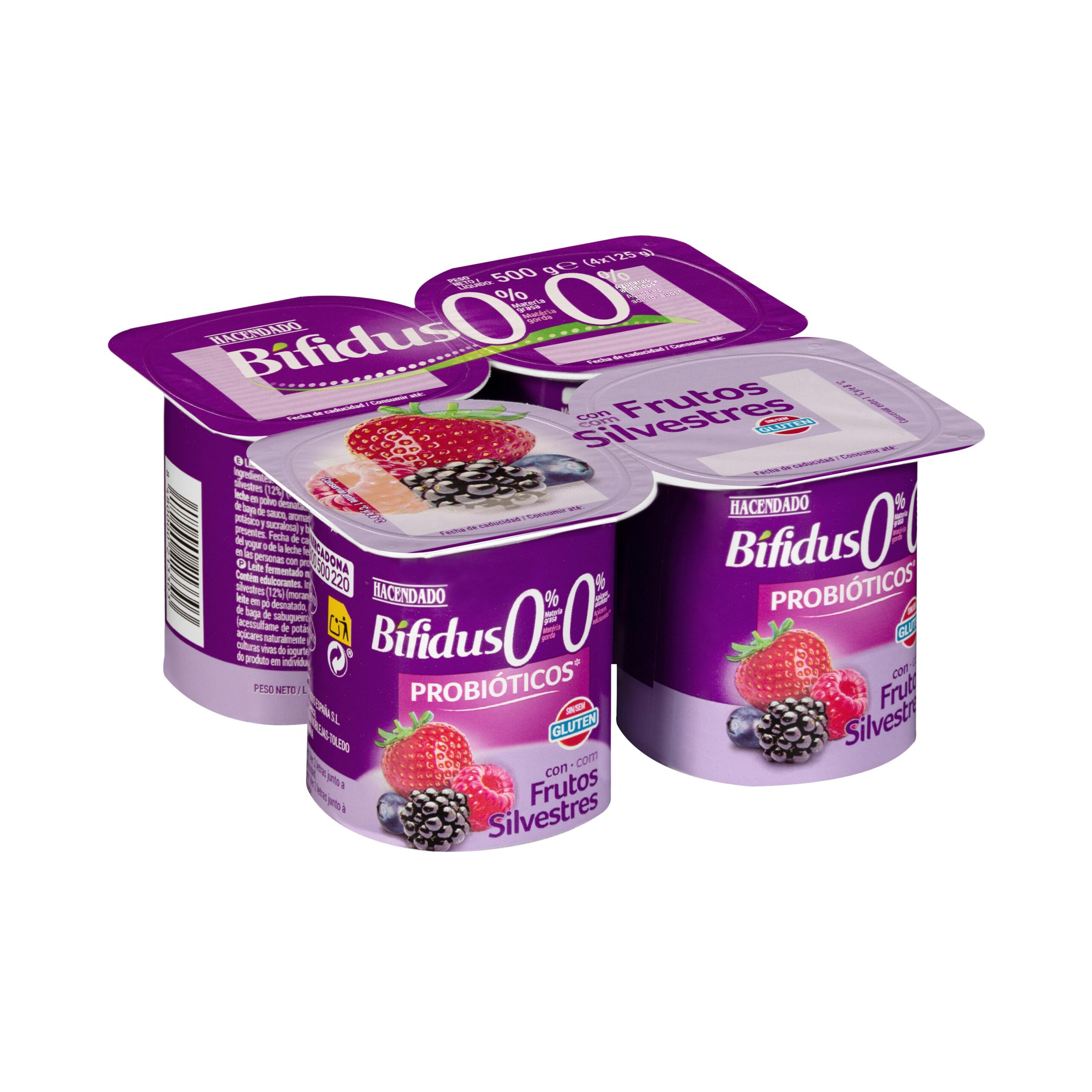 Bífidus desnatado probiótico con frutos silvestres Hacendado 0% m.g. 0% sin azúcares añadidos Mercadona