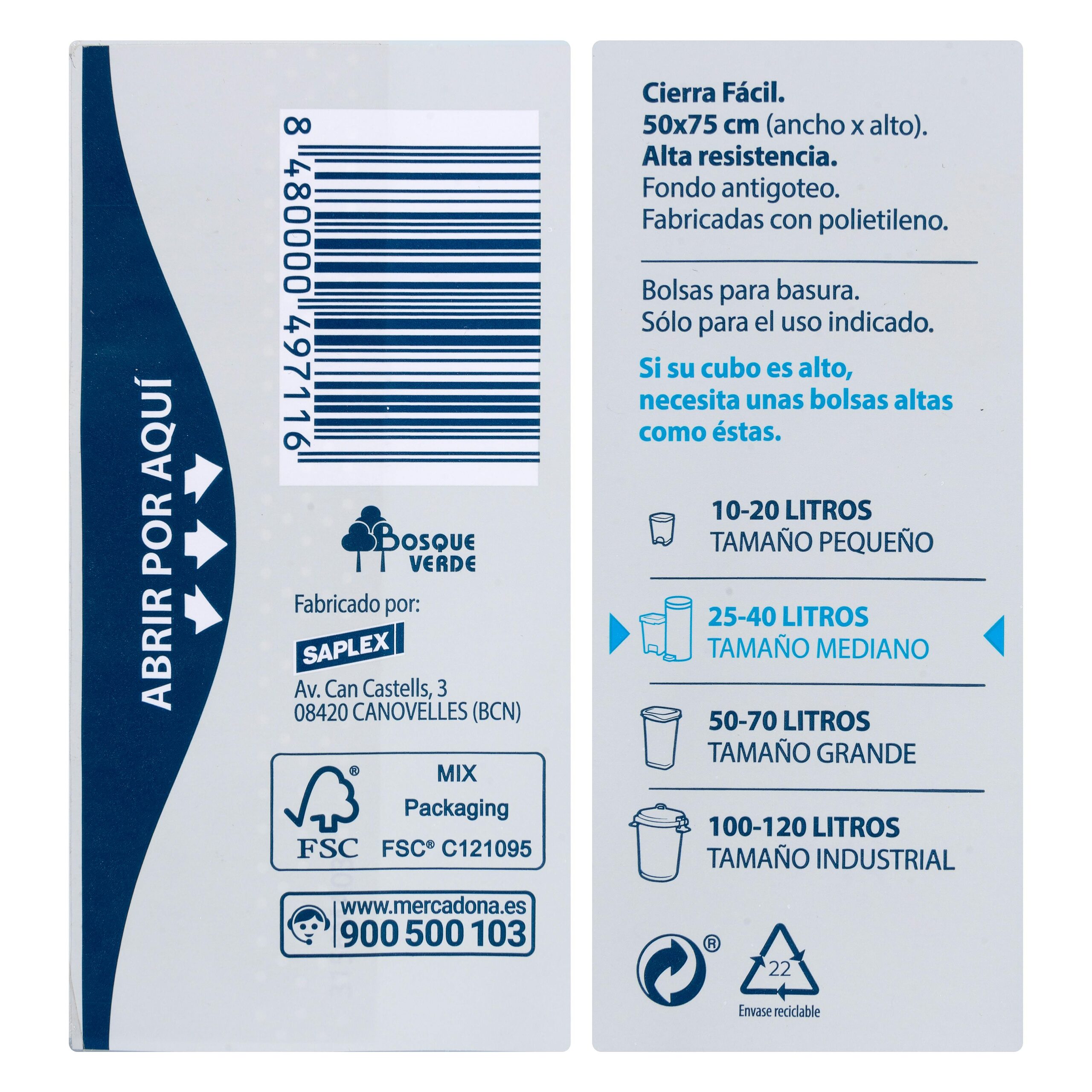 Etiqueta Bolsa de basura cubo alto Bosque Verde 30L cubo mediano