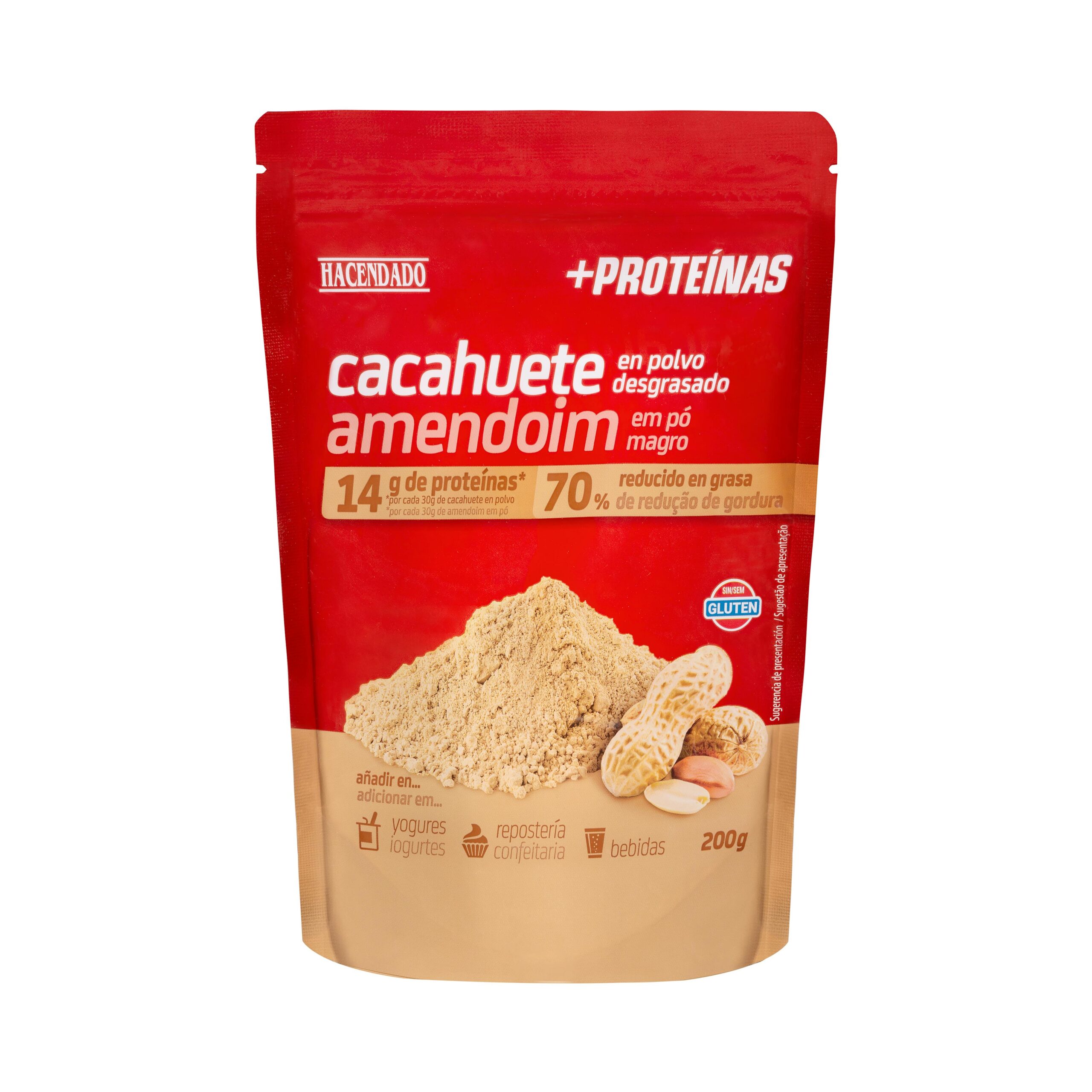Cacahuete +Proteínas en polvo desgrasado Hacendado 14 g proteínas 70% reducido en grasa Mercadona