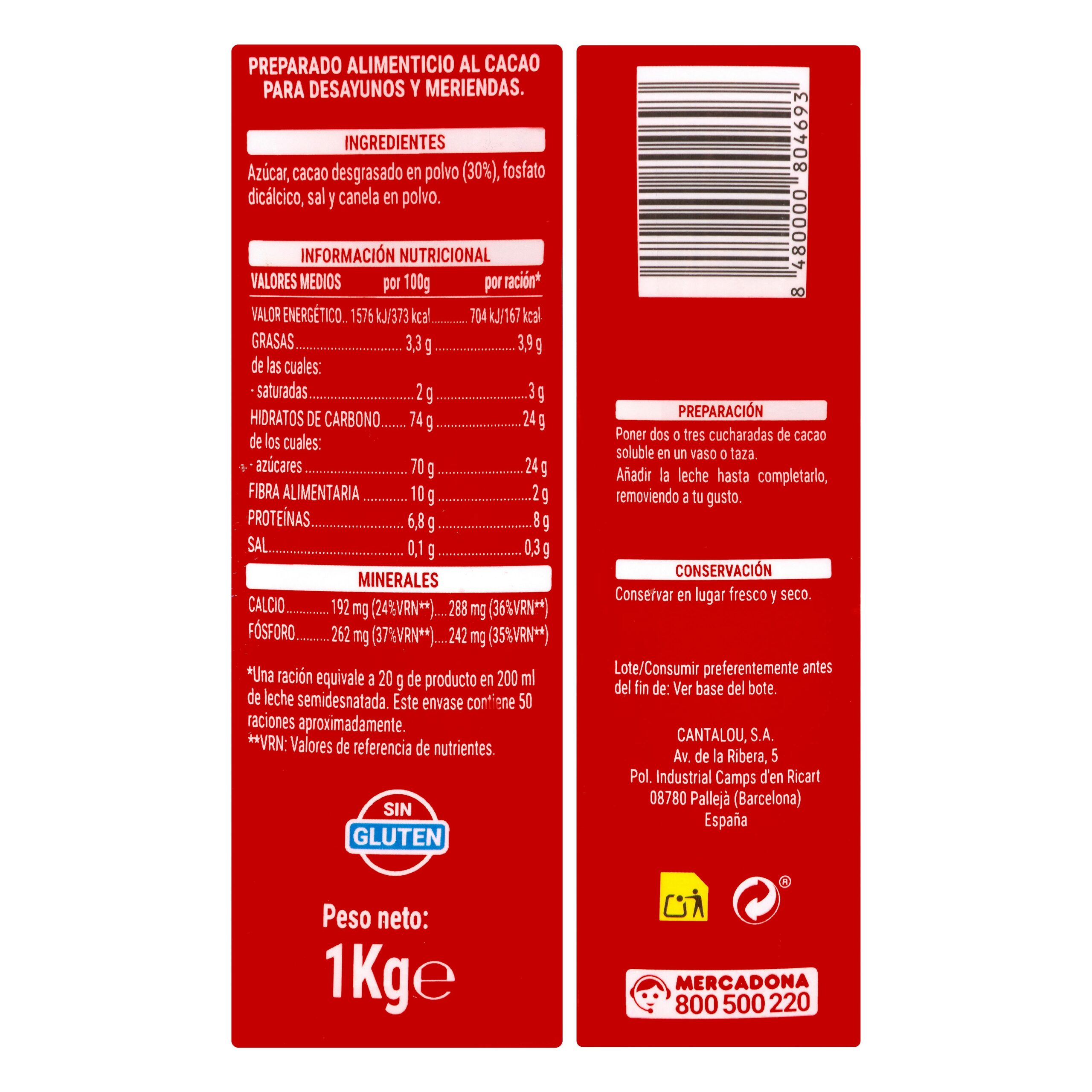 Etiqueta Cacao soluble Hacendado