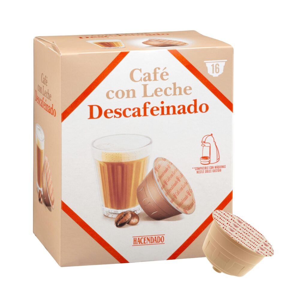 Café con leche en cápsula descafeinado Hacendado compatibles máquinas Dolce gusto