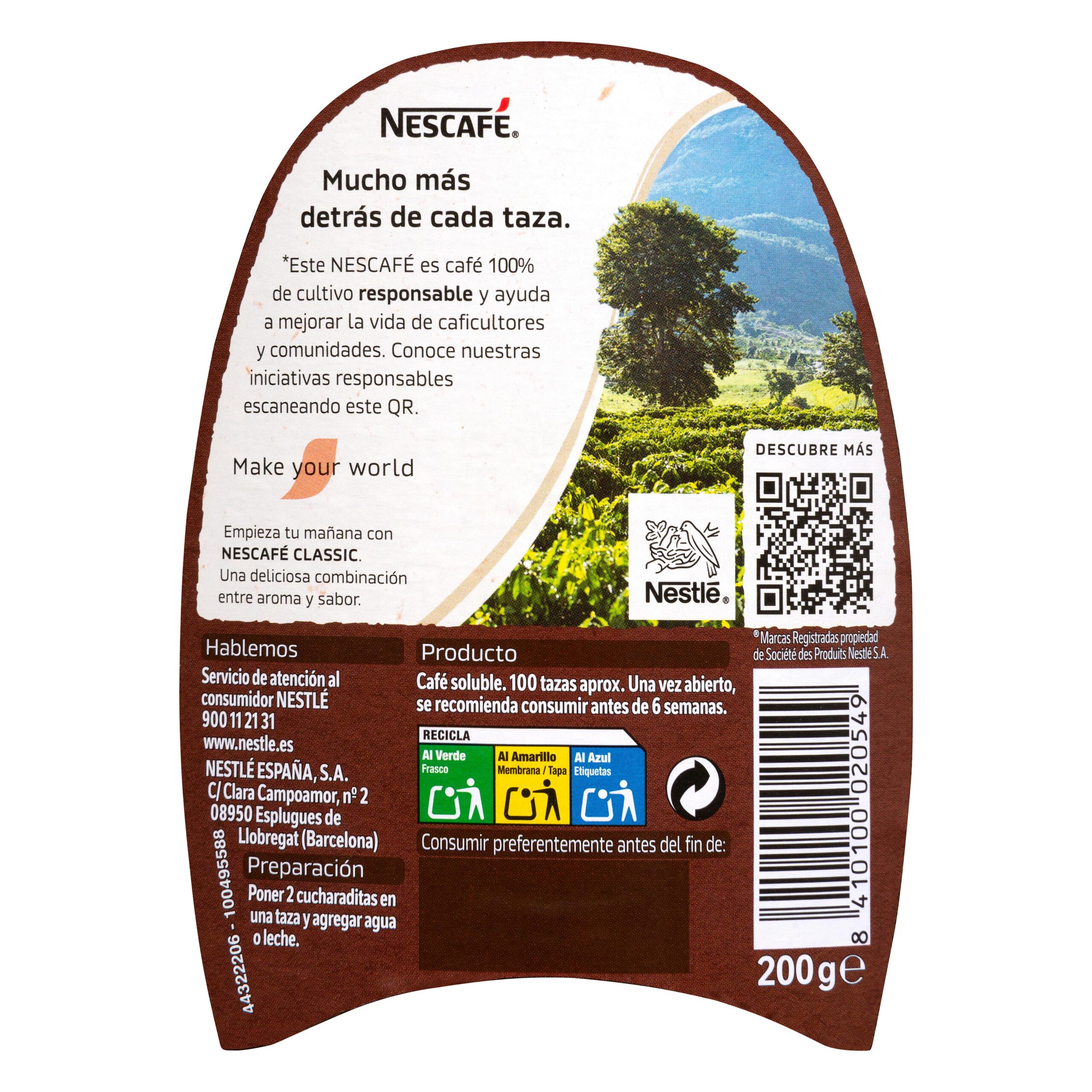 Etiqueta Café soluble natural Nescafé classic