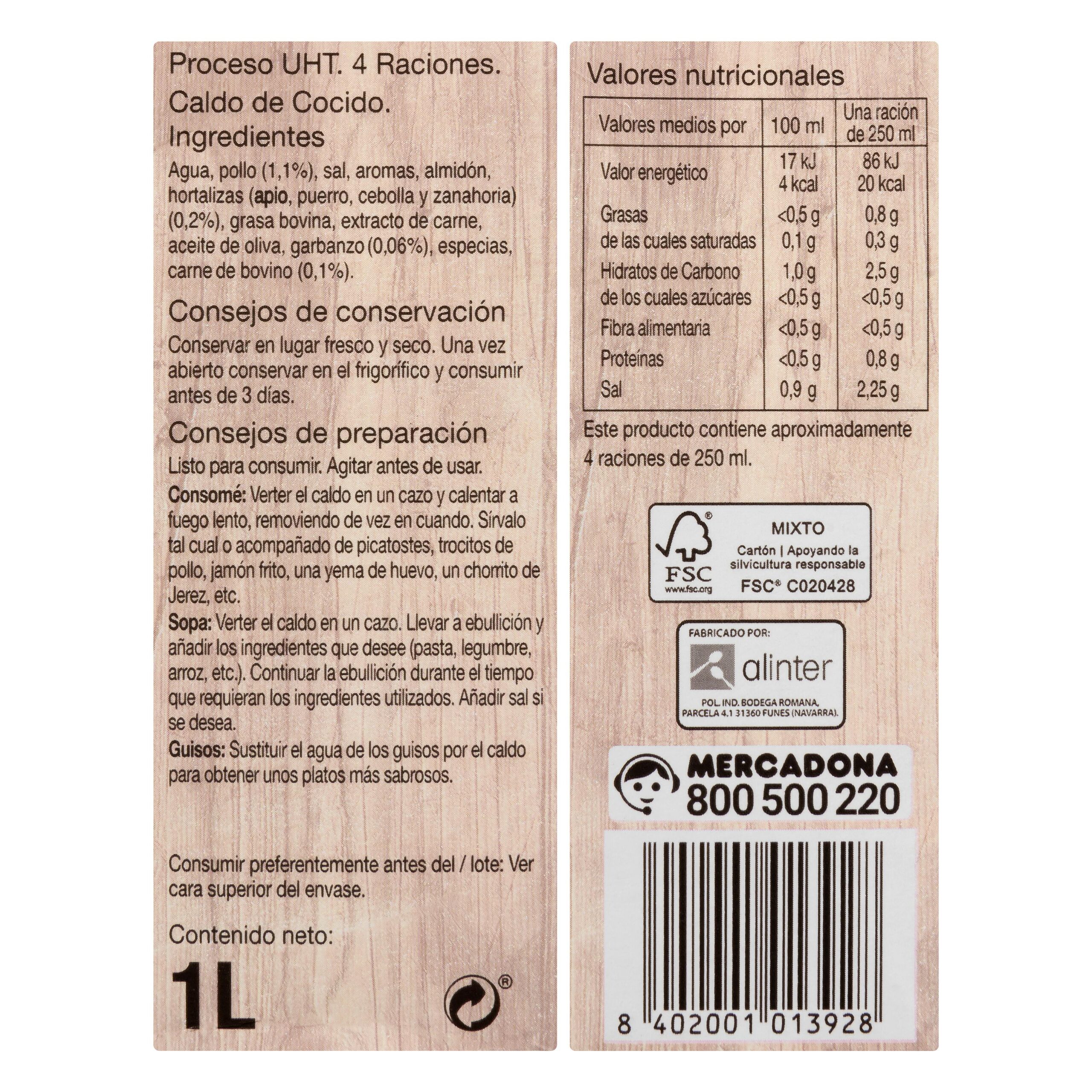 Etiqueta Caldo de cocido Hacendado