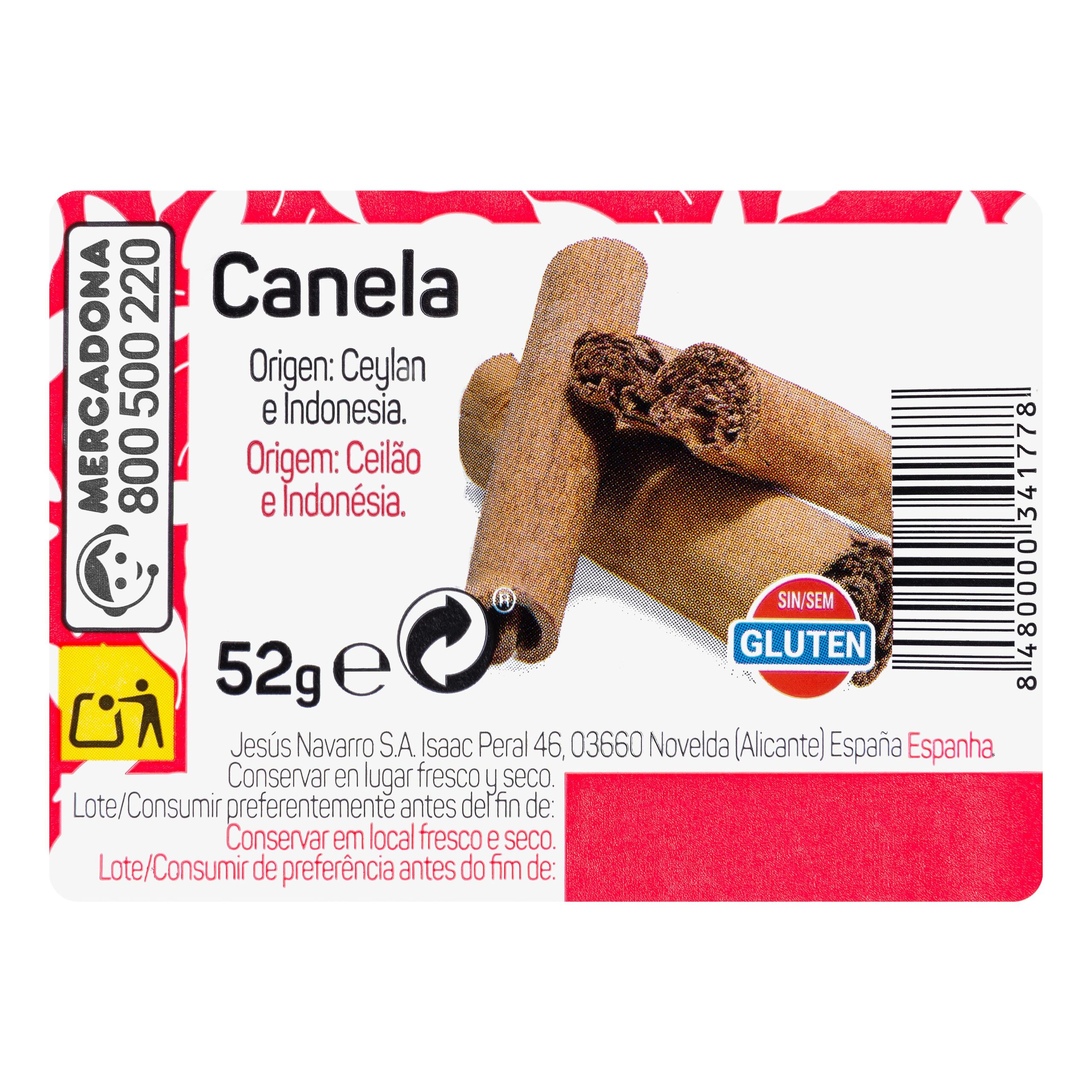 Etiqueta Canela molida Hacendado