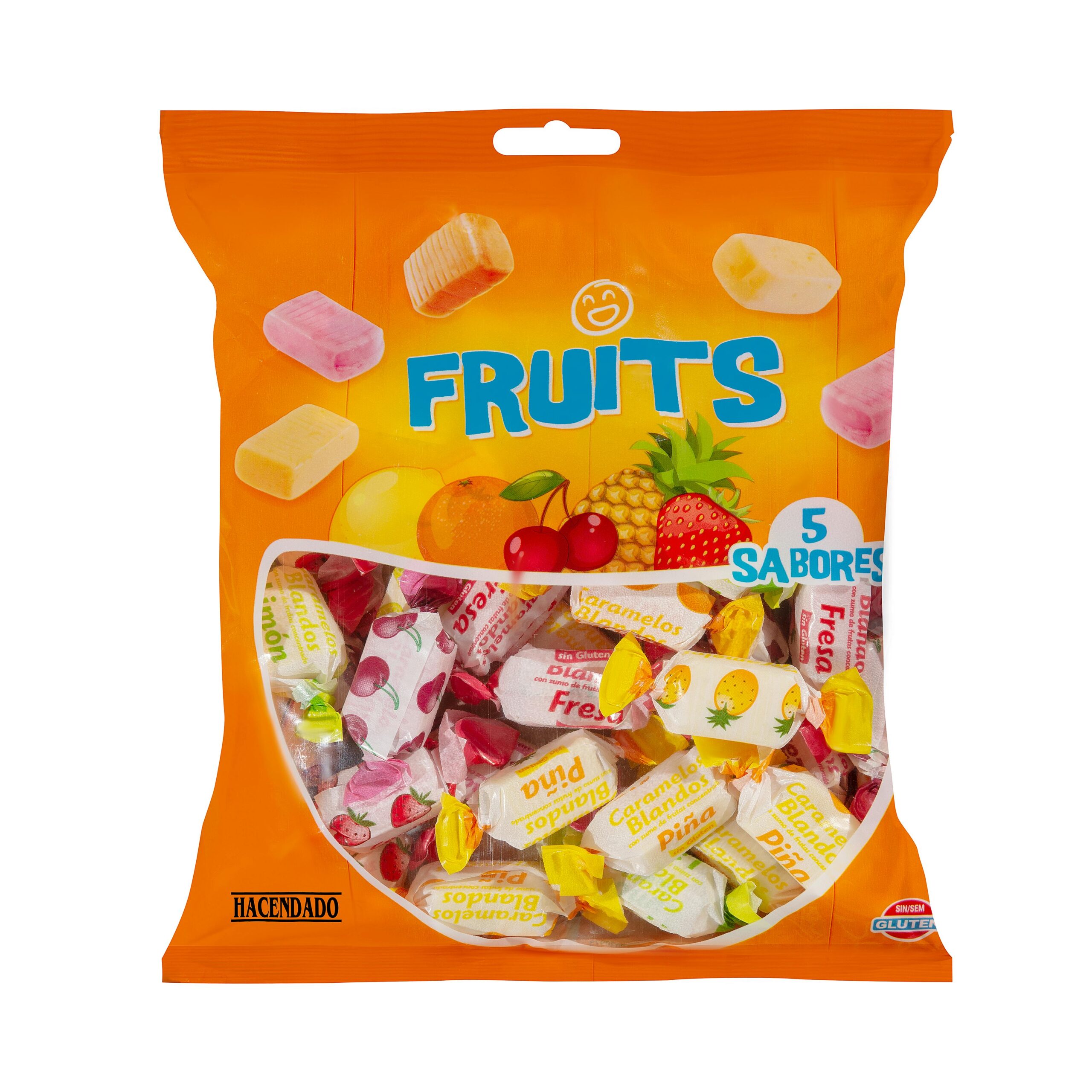 Caramelos blandos Fruits Hacendado sabor limón, naranja, cereza, fresa y piña Mercadona