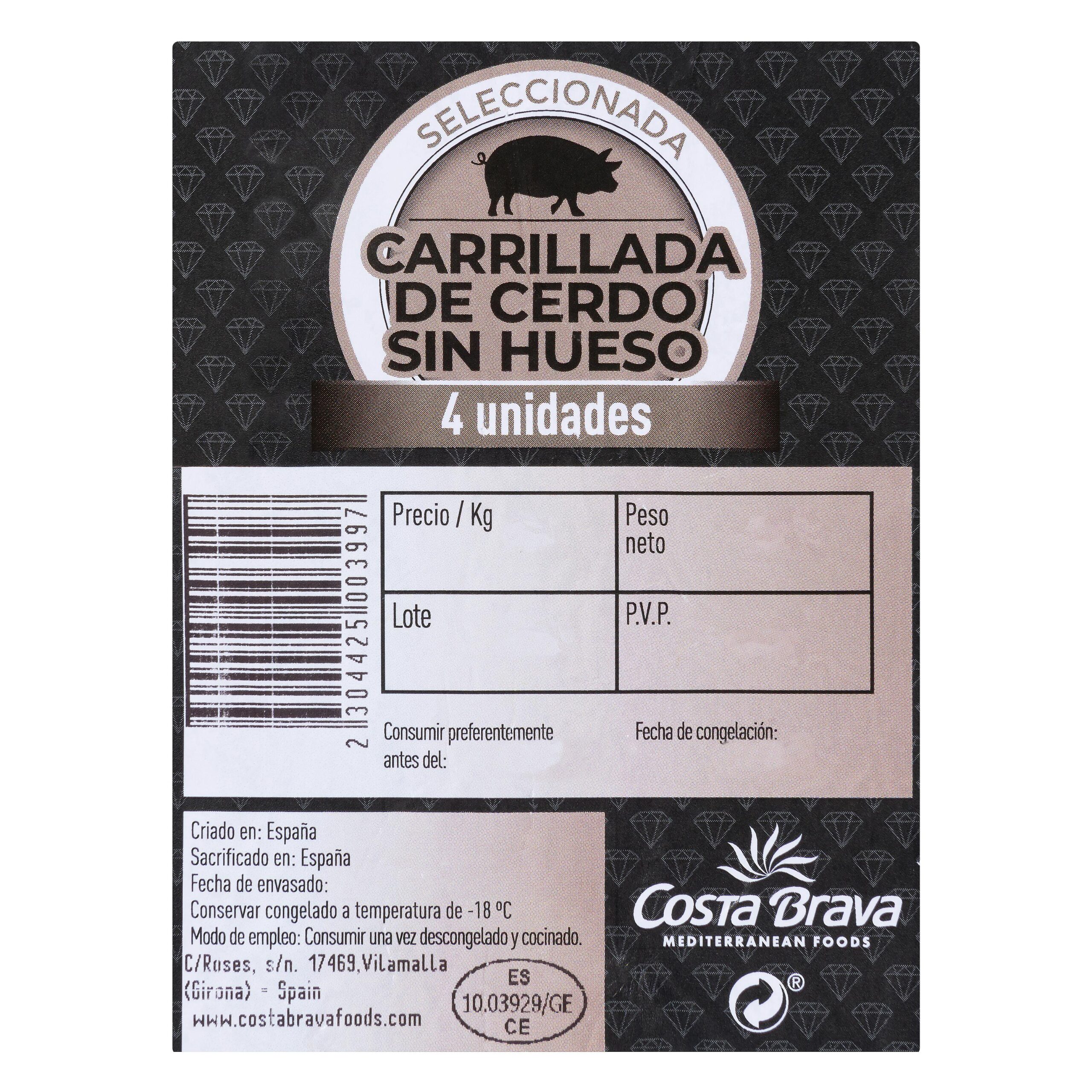Etiqueta Carrillada de cerdo congelada