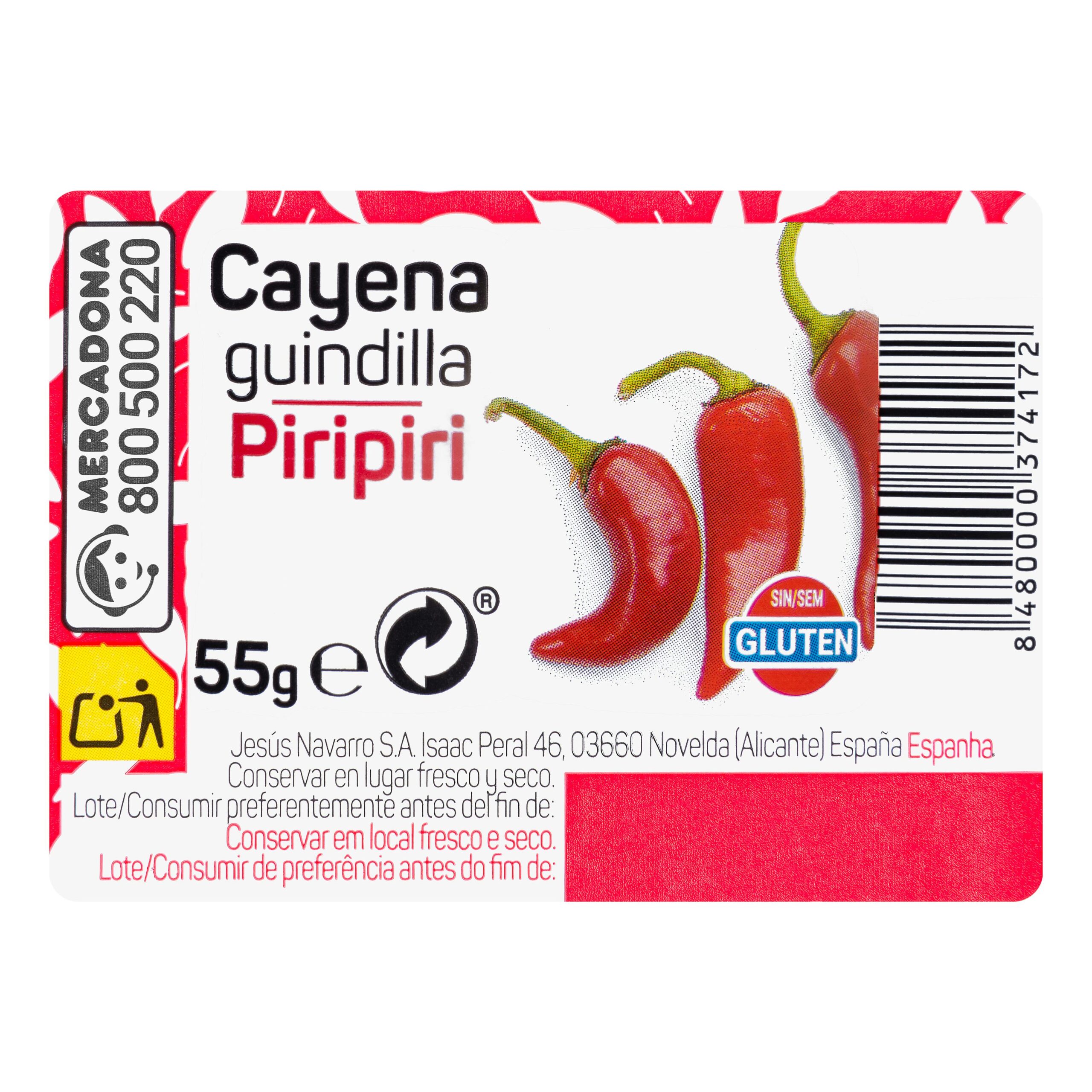 Etiqueta Cayena molida Hacendado