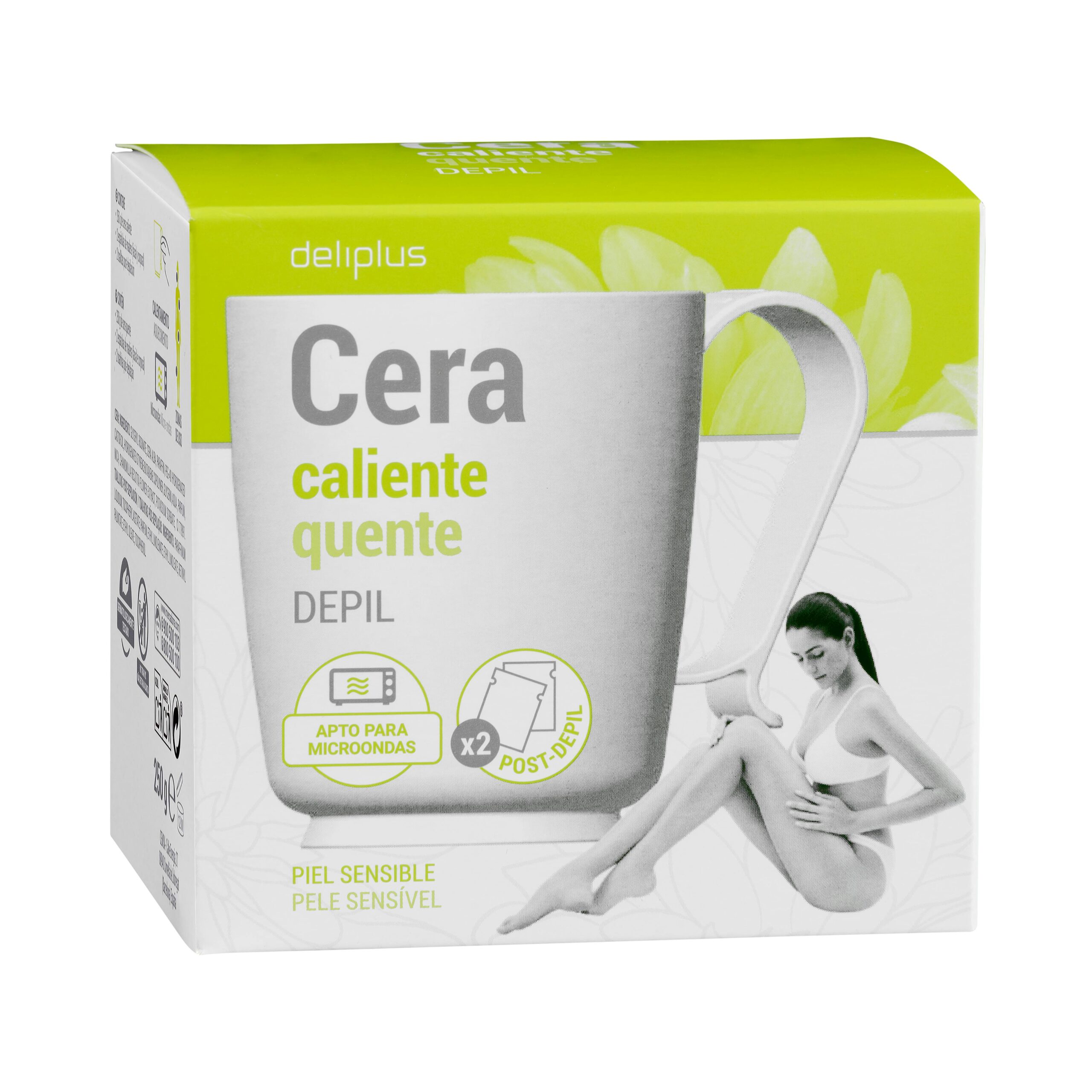 Cera caliente en tarro Deliplus piel sensible apto para microondas Cera caliente en tarro Deliplus piel sensible apto para microondas