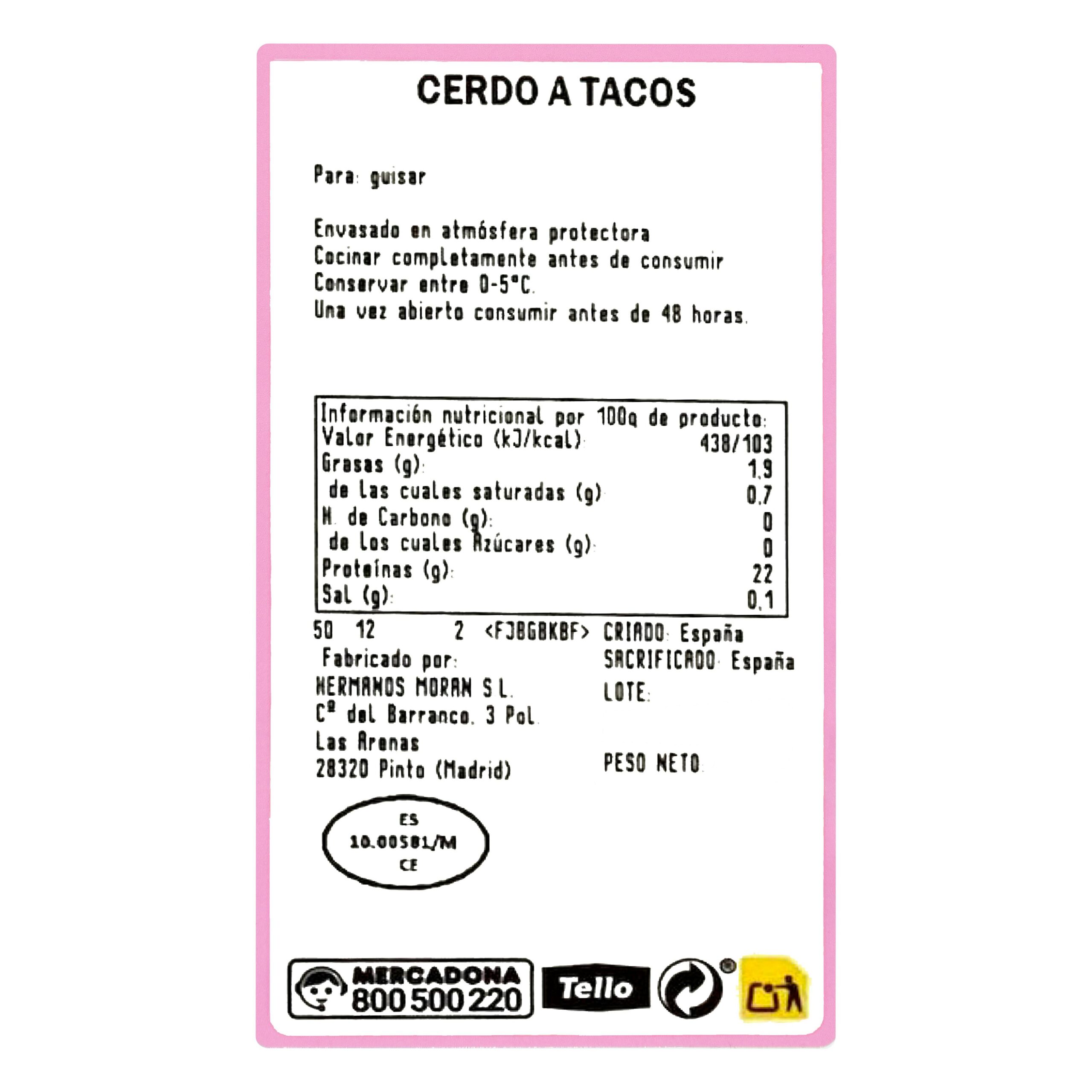 Etiqueta Cerdo a tacos