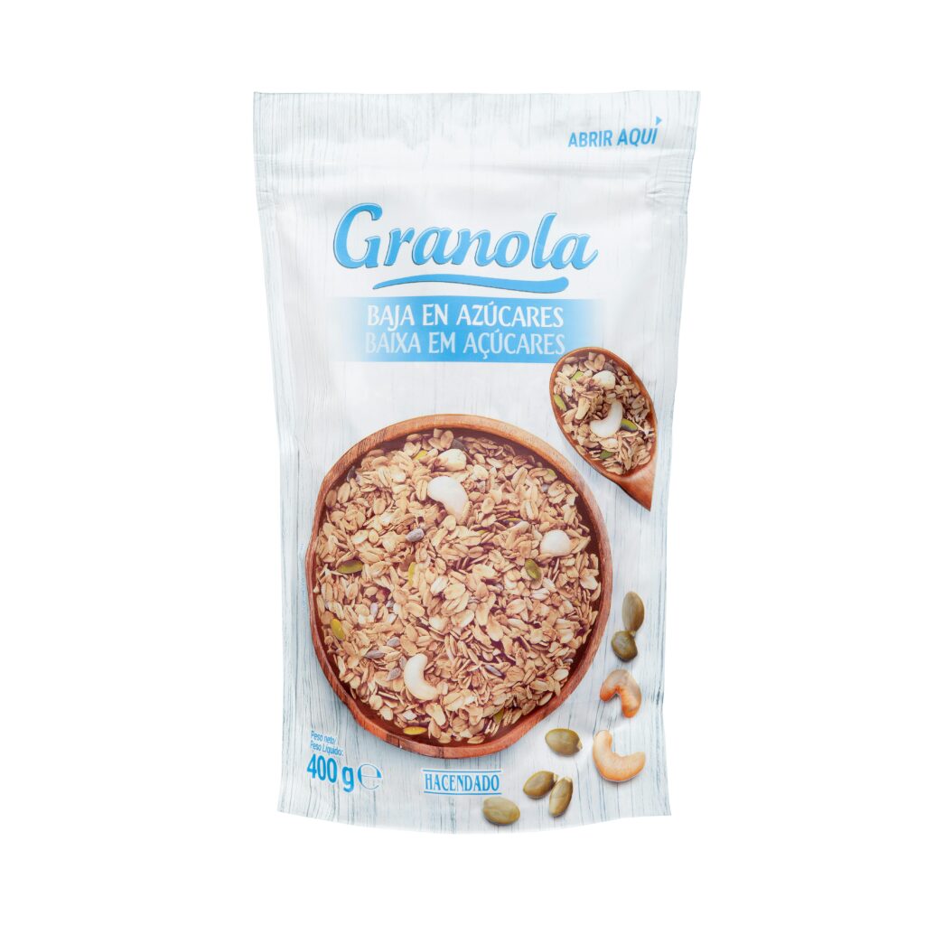 Cereales y semillas granola Hacendado con frutos secos bajo en azúcar