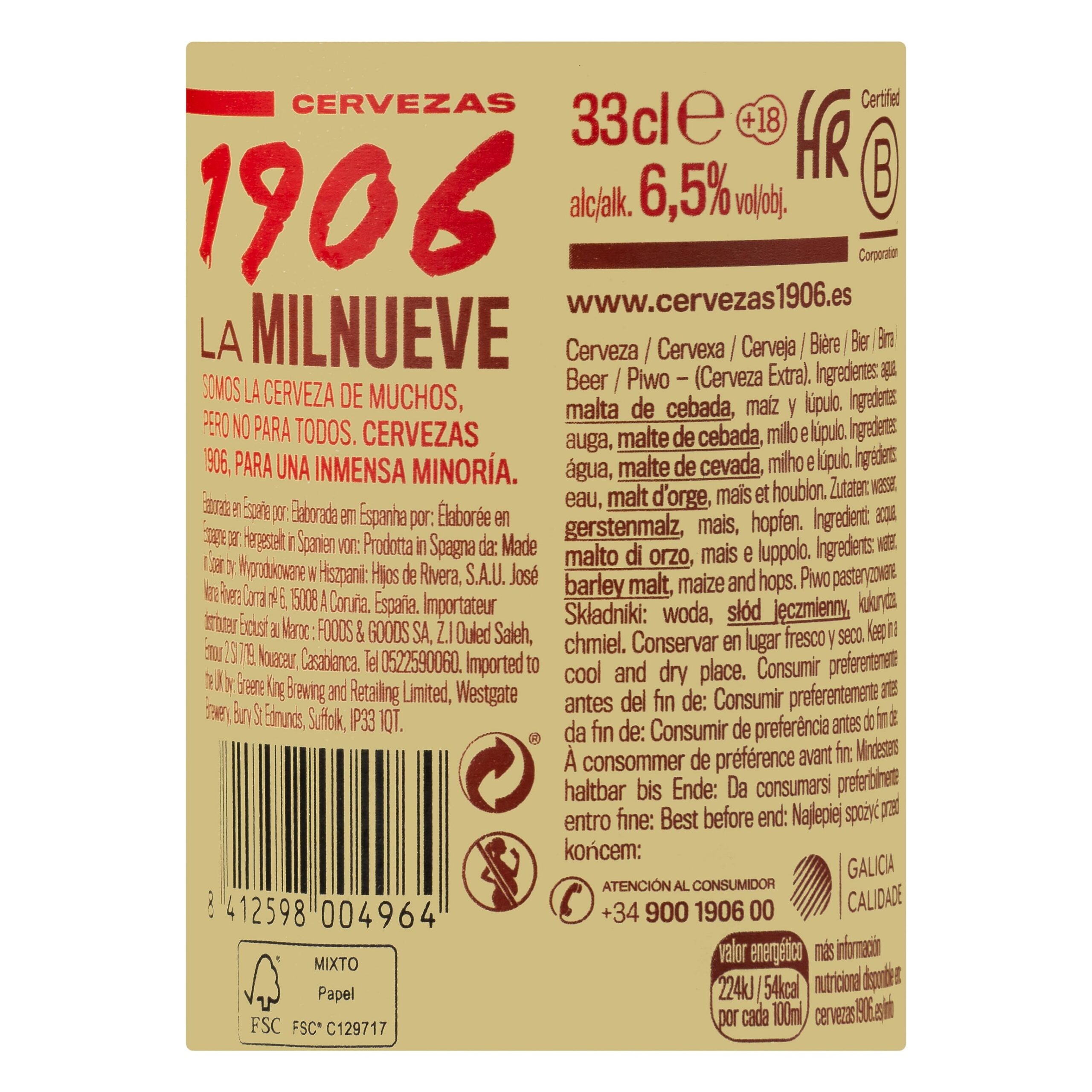 Etiqueta Cerveza extra 1906 reserva especial