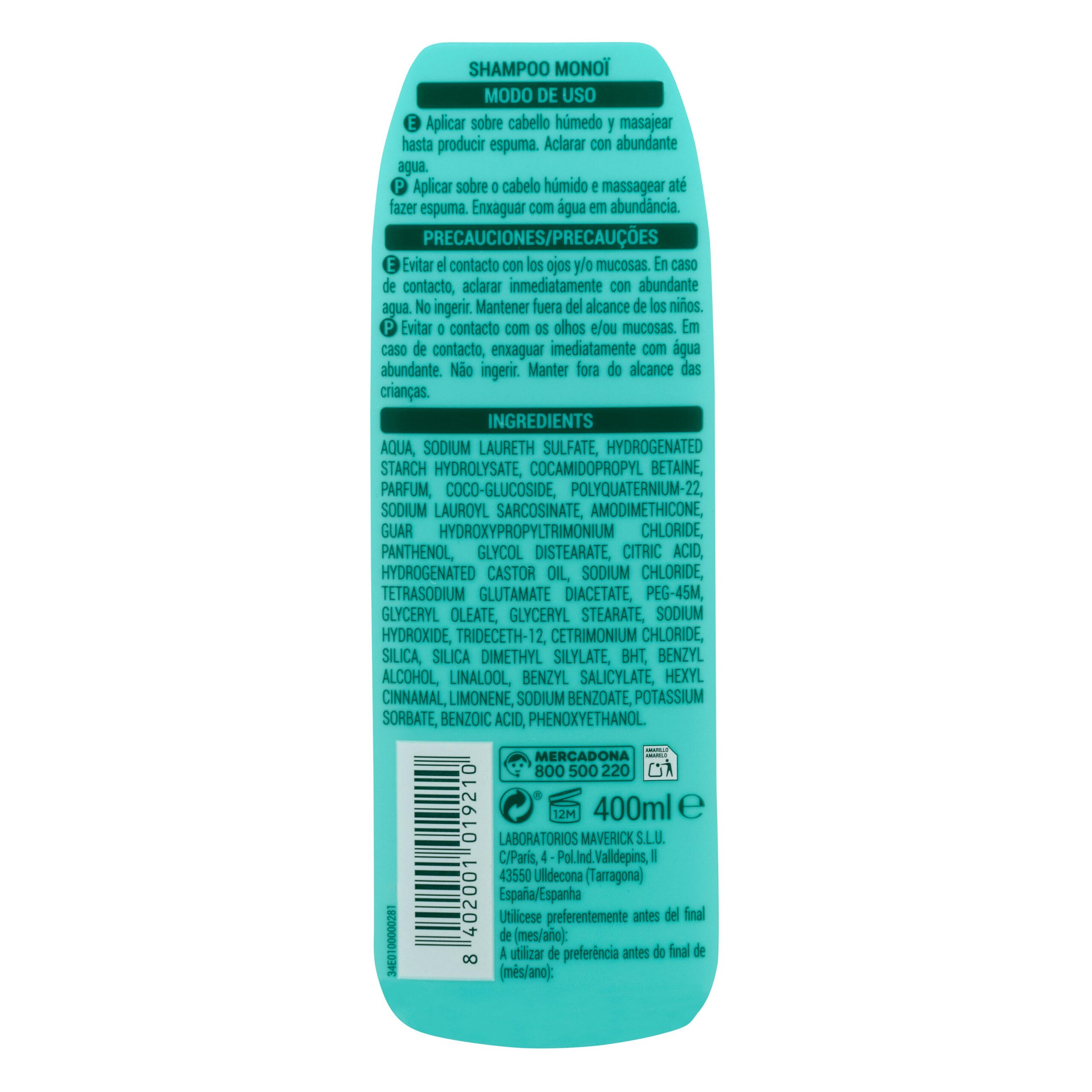 Etiqueta Champú Elixir Fleur de Monoï todo tipo de cabello