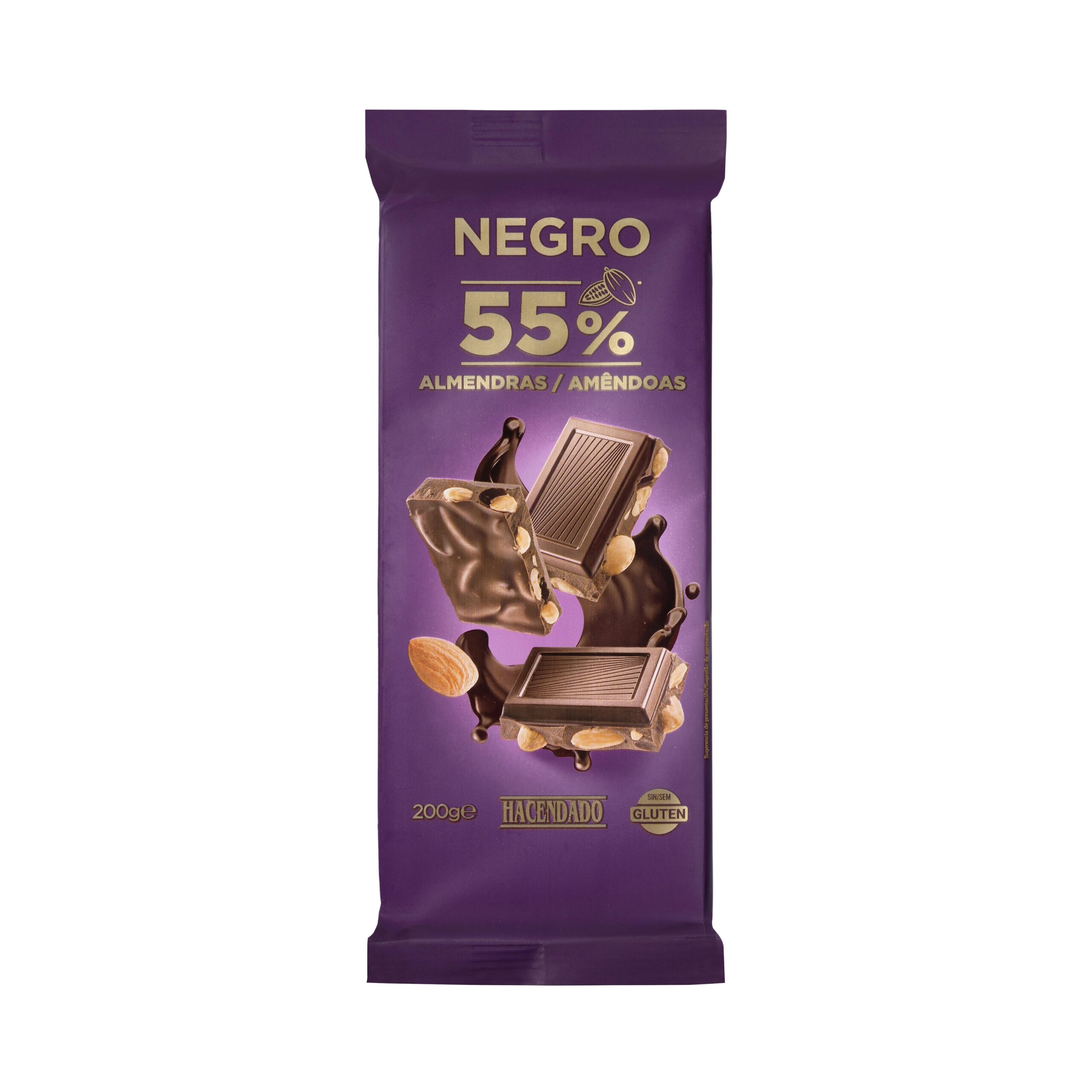 Chocolate negro 55% cacao Hacendado con almendras Mercadona
