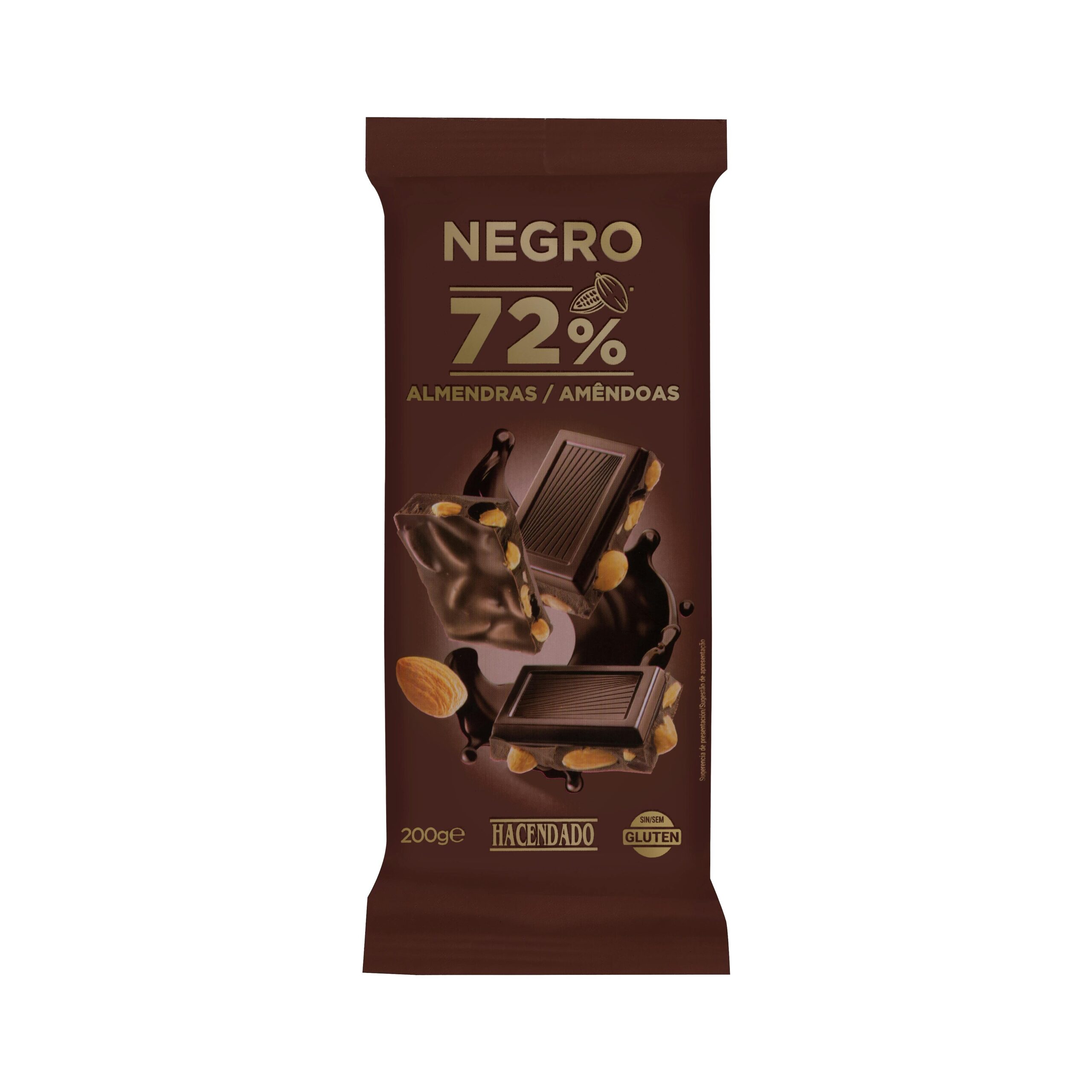 Chocolate negro 72% de cacao Hacendado con almendras enteras Mercadona