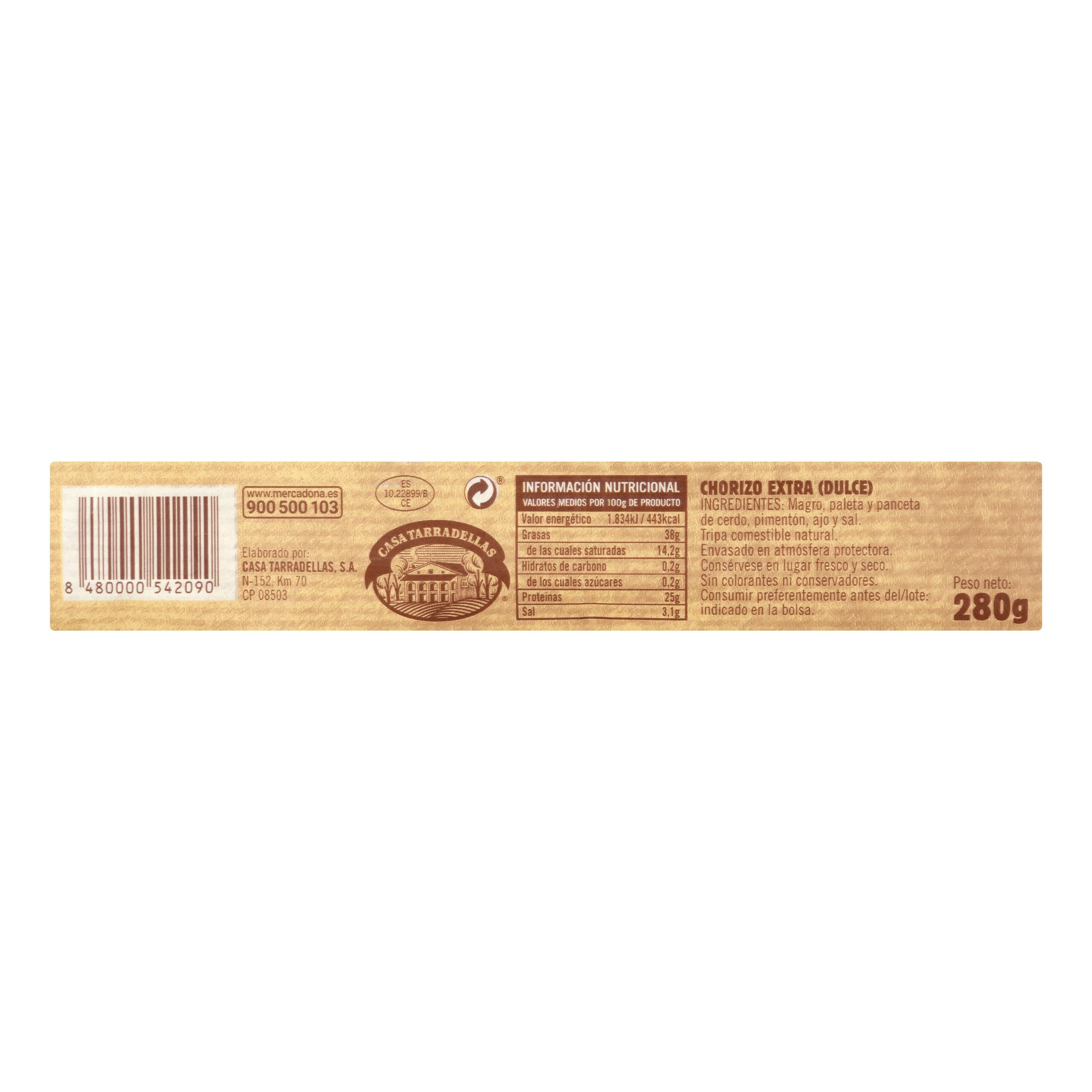 Etiqueta Chorizo dulce extra Hacendado