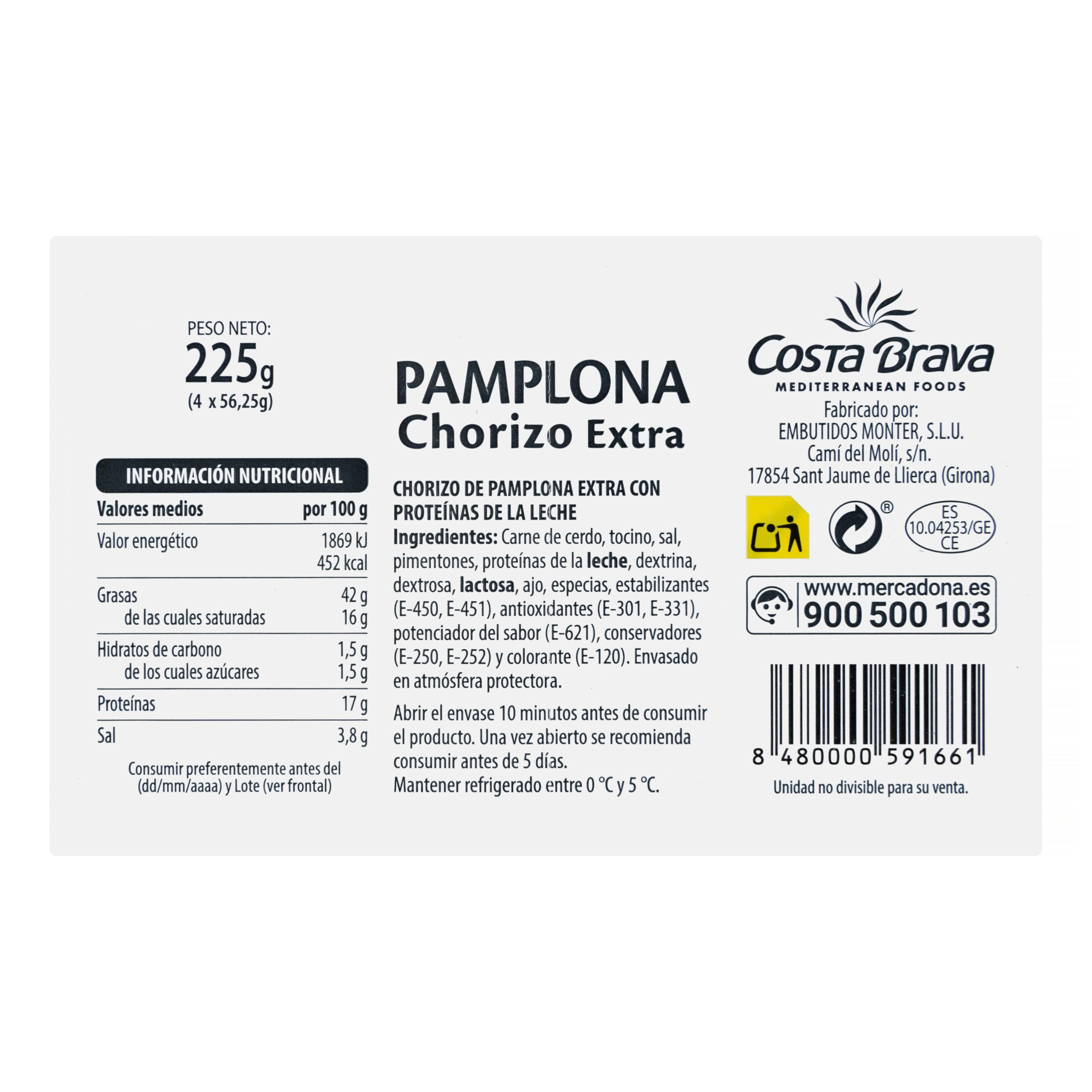 Etiqueta Chorizo Pamplona extra Hacendado lonchas