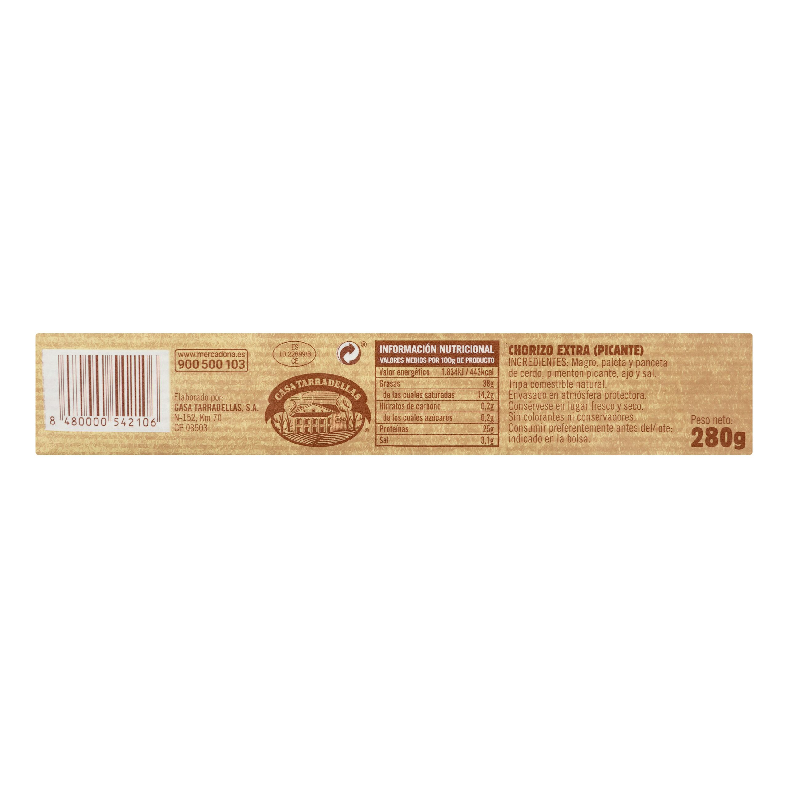 Etiqueta Chorizo picante extra Hacendado
