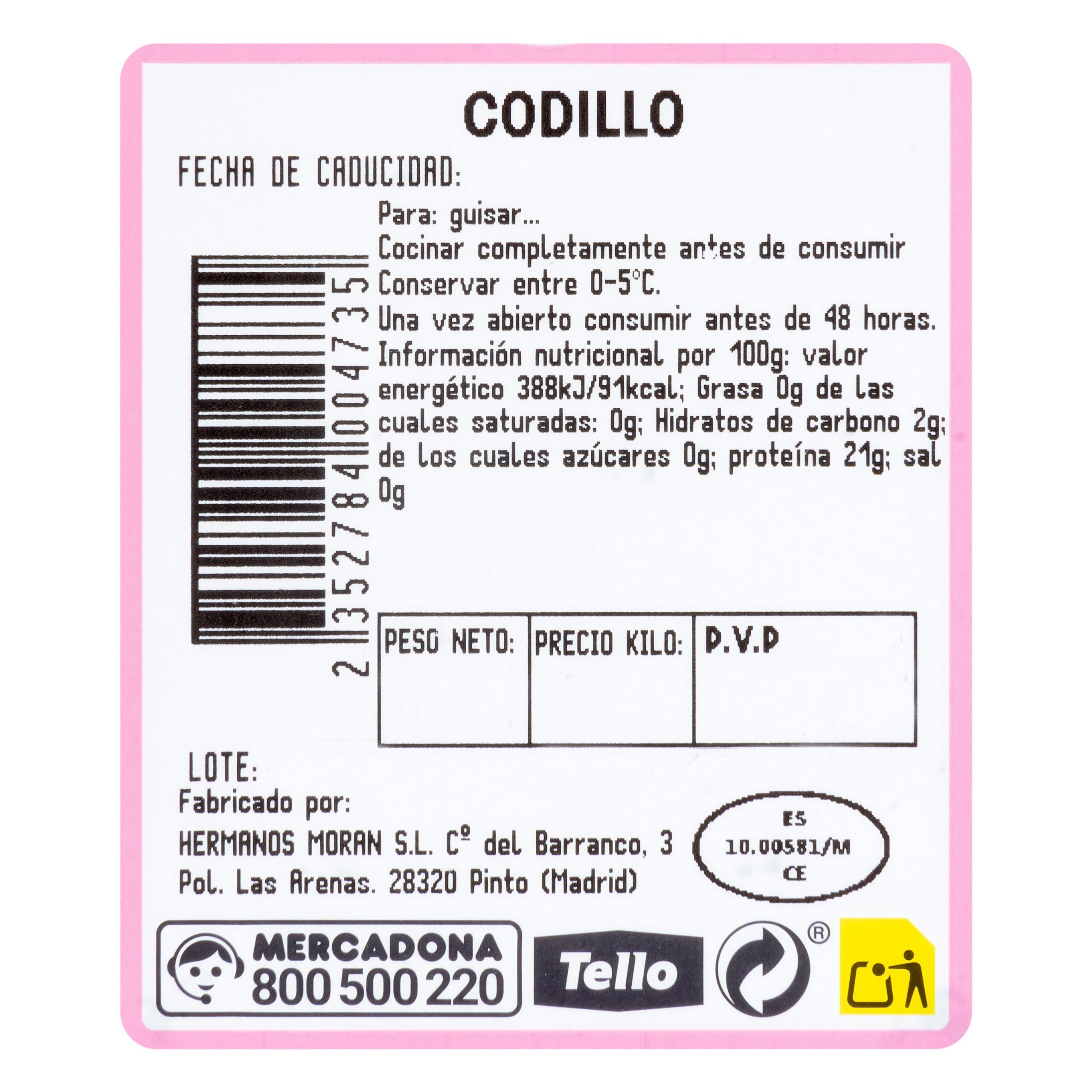 Etiqueta Codillo de cerdo