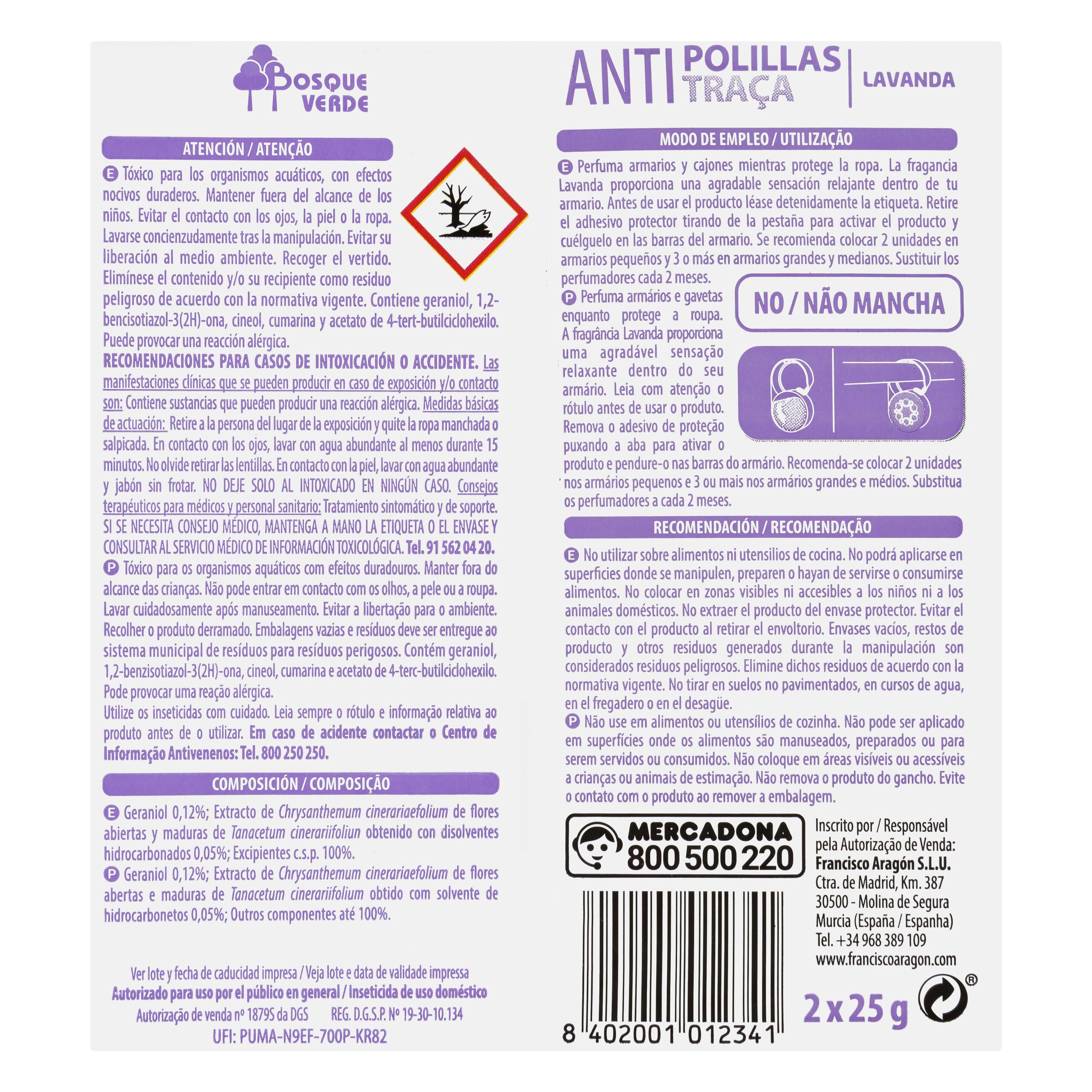 Etiqueta Colgador antipolillas Lavanda Bosque Verde