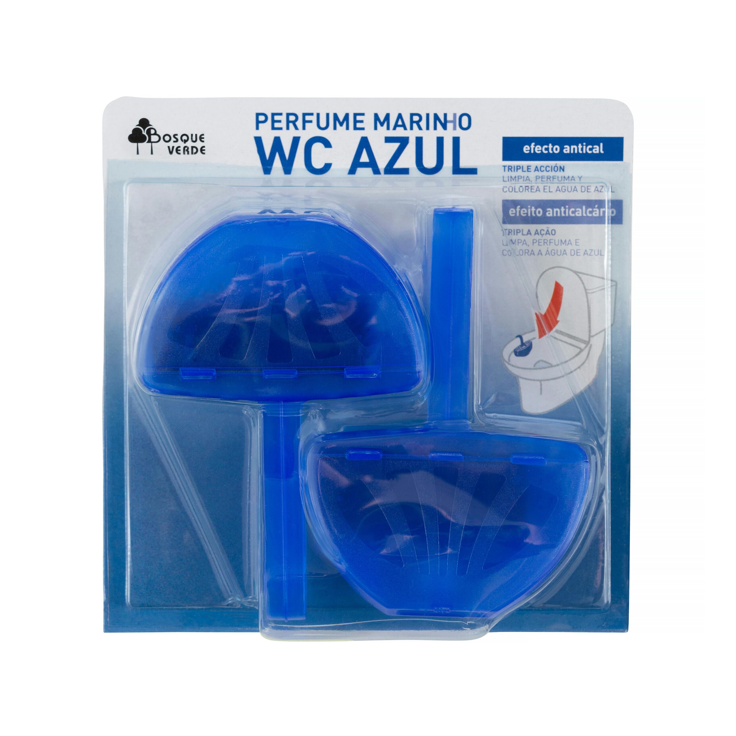Colgador WC Azul perfume marino Bosque Verde triple acción Mercadona