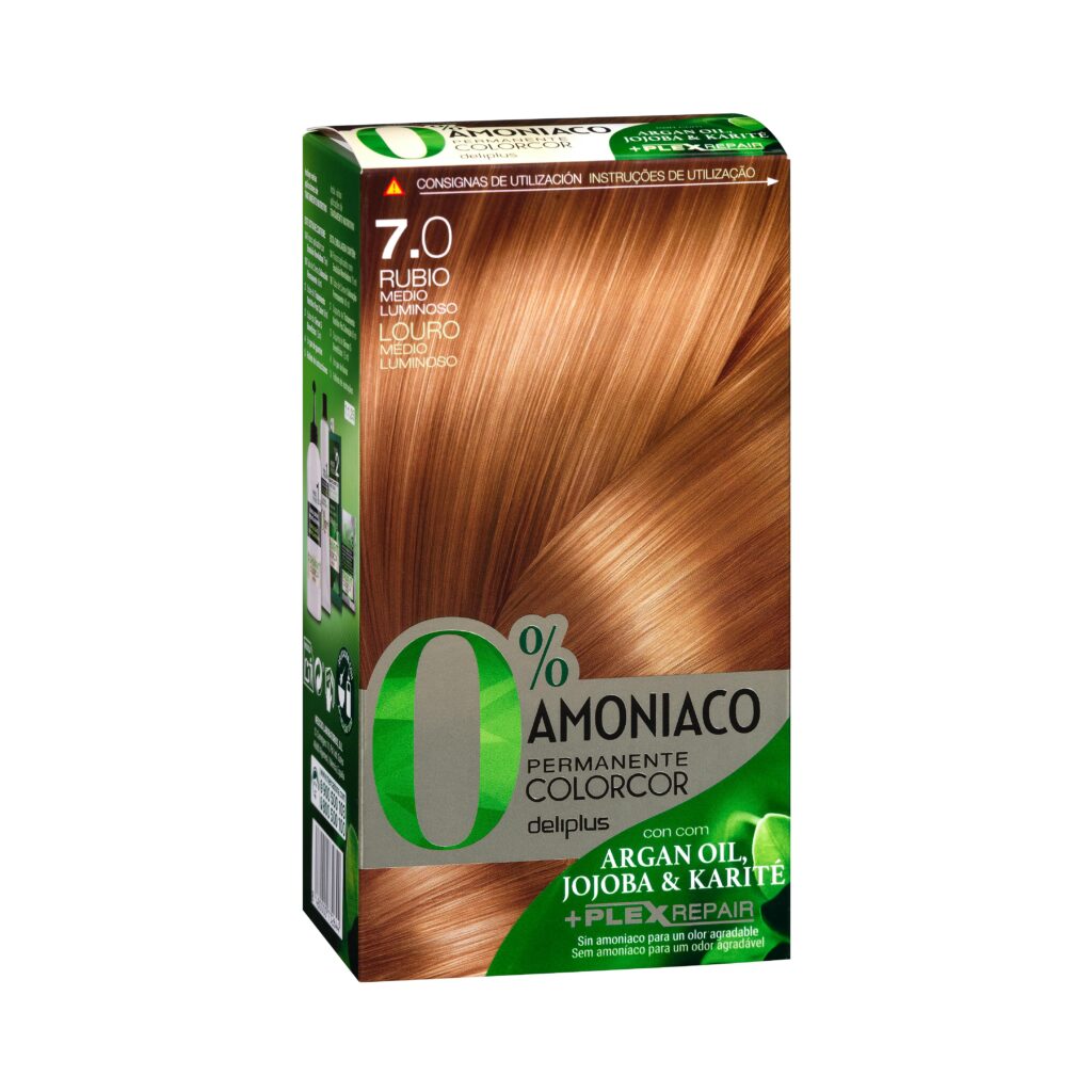Coloración permanente 7.0 rubio medio luminoso Deliplus 0% amoníaco Colorcor